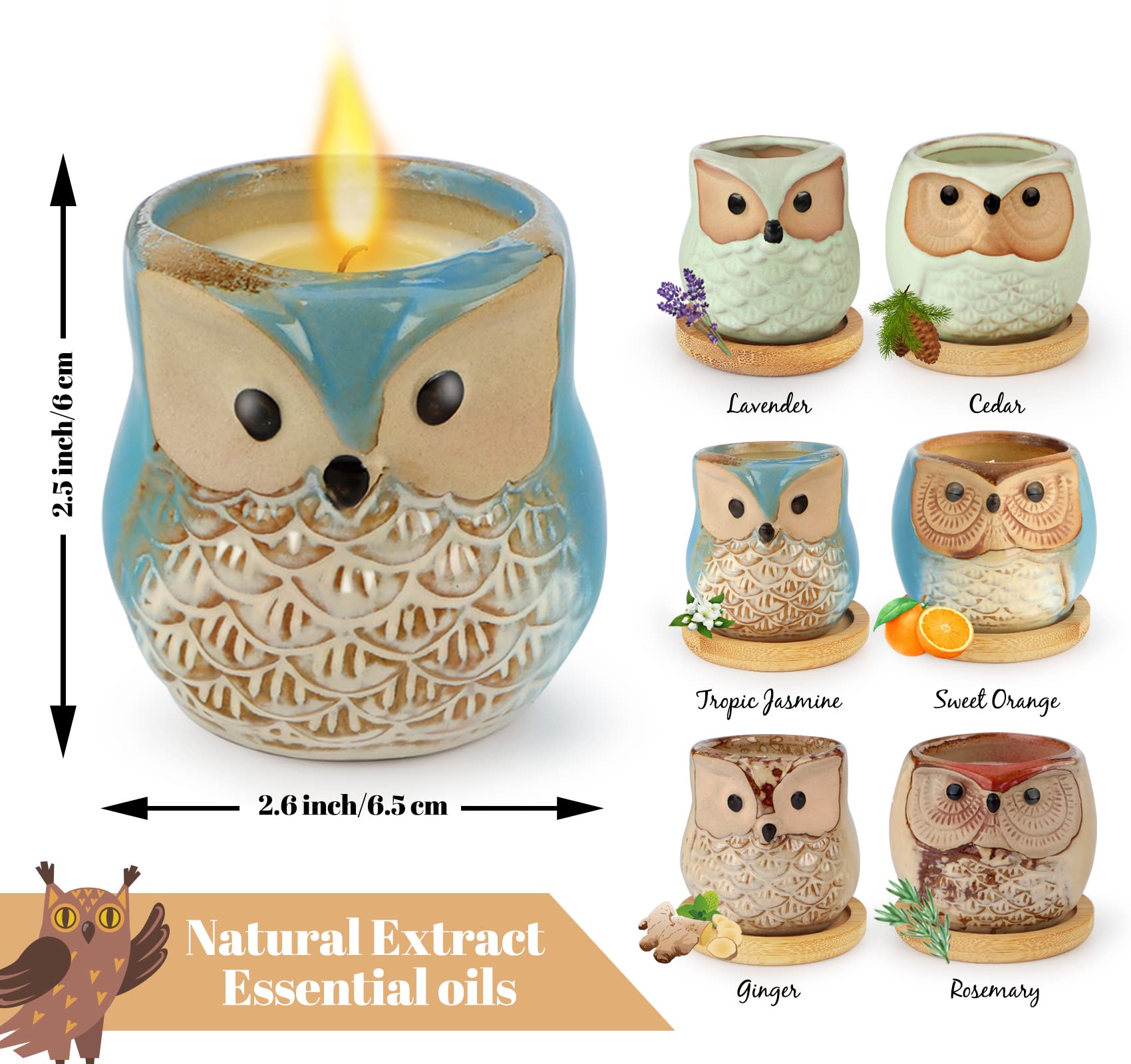 Kinforse Scented Candles Gift Set - 6-Pack Owl Aromatherapy Candles for Women | Birthday & Holiday Gifts