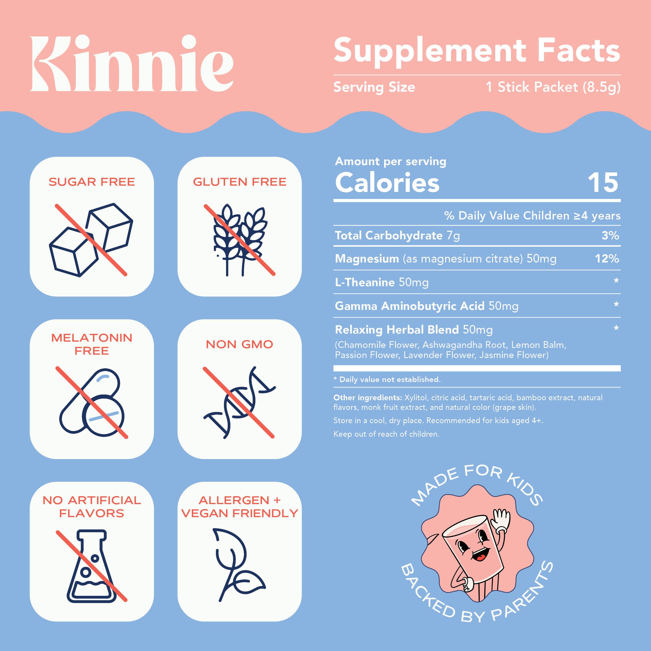 Kinnie Calm Drink Mix for Kids – Grape, Sugar-Free & Melatonin-Free (30 Sticks)