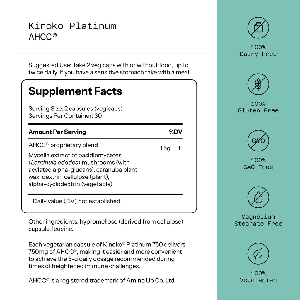 Quality of Life Kinoko Platinum AHCC 750mg – Immune Support & NK Cell Activity | 60 Veggie Capsules