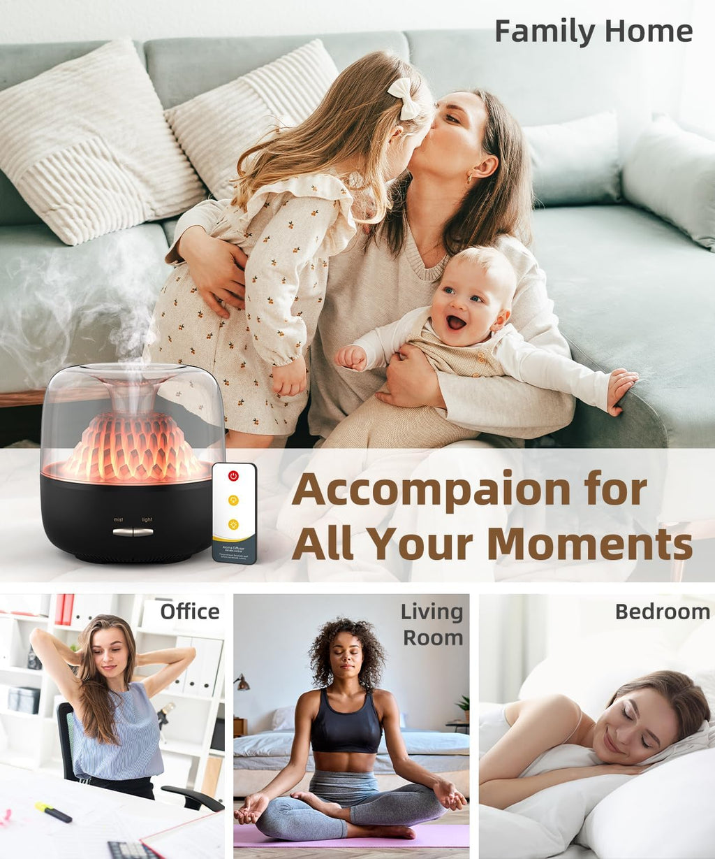 KinYiLO Essential Oil Diffuser 200ml Volcano Mountain – 7 Color LED Lights, Ultrasonic Cool Mist