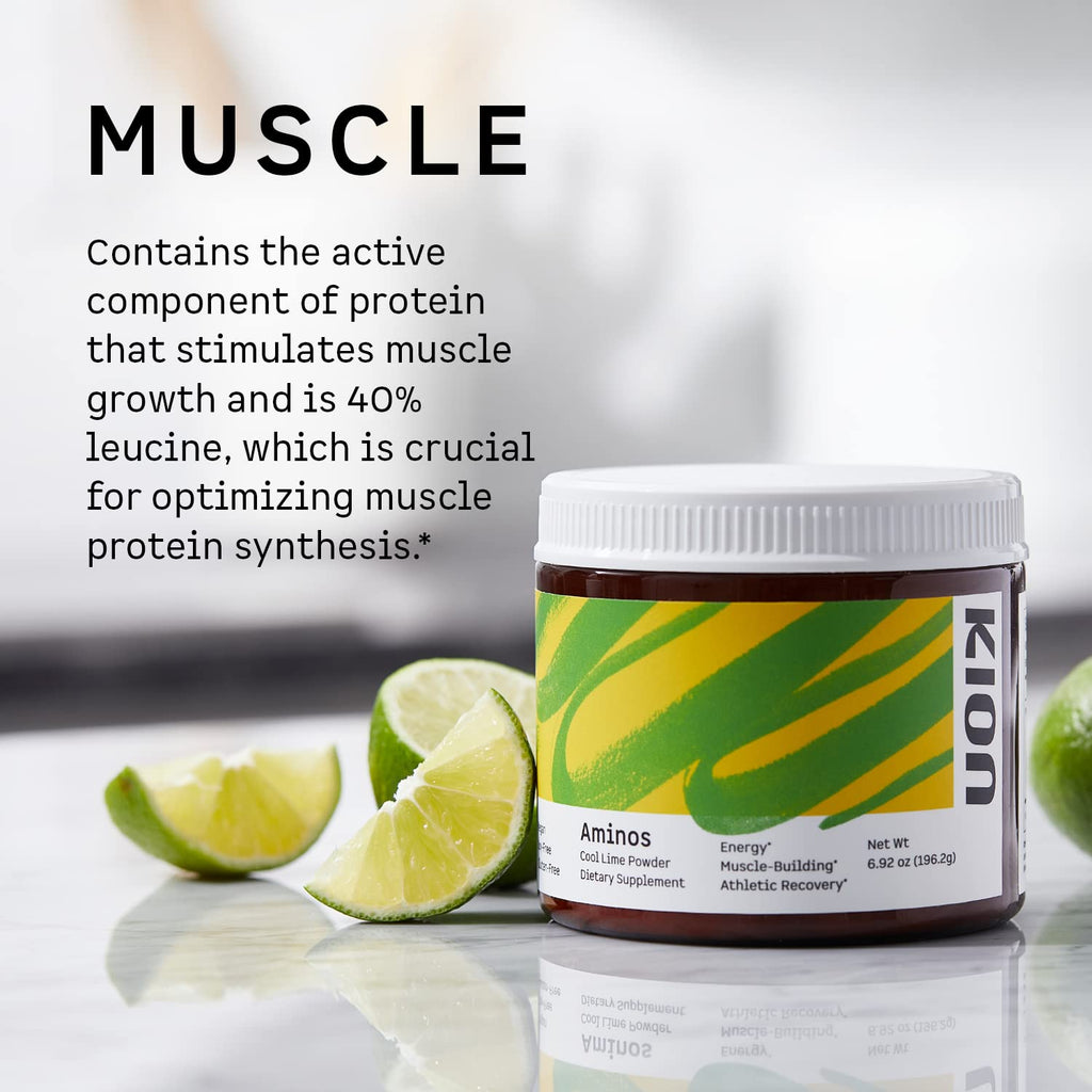 Kion Aminos Essential Amino Acids Powder | 30 Servings, Cool Lime, No Caffeine