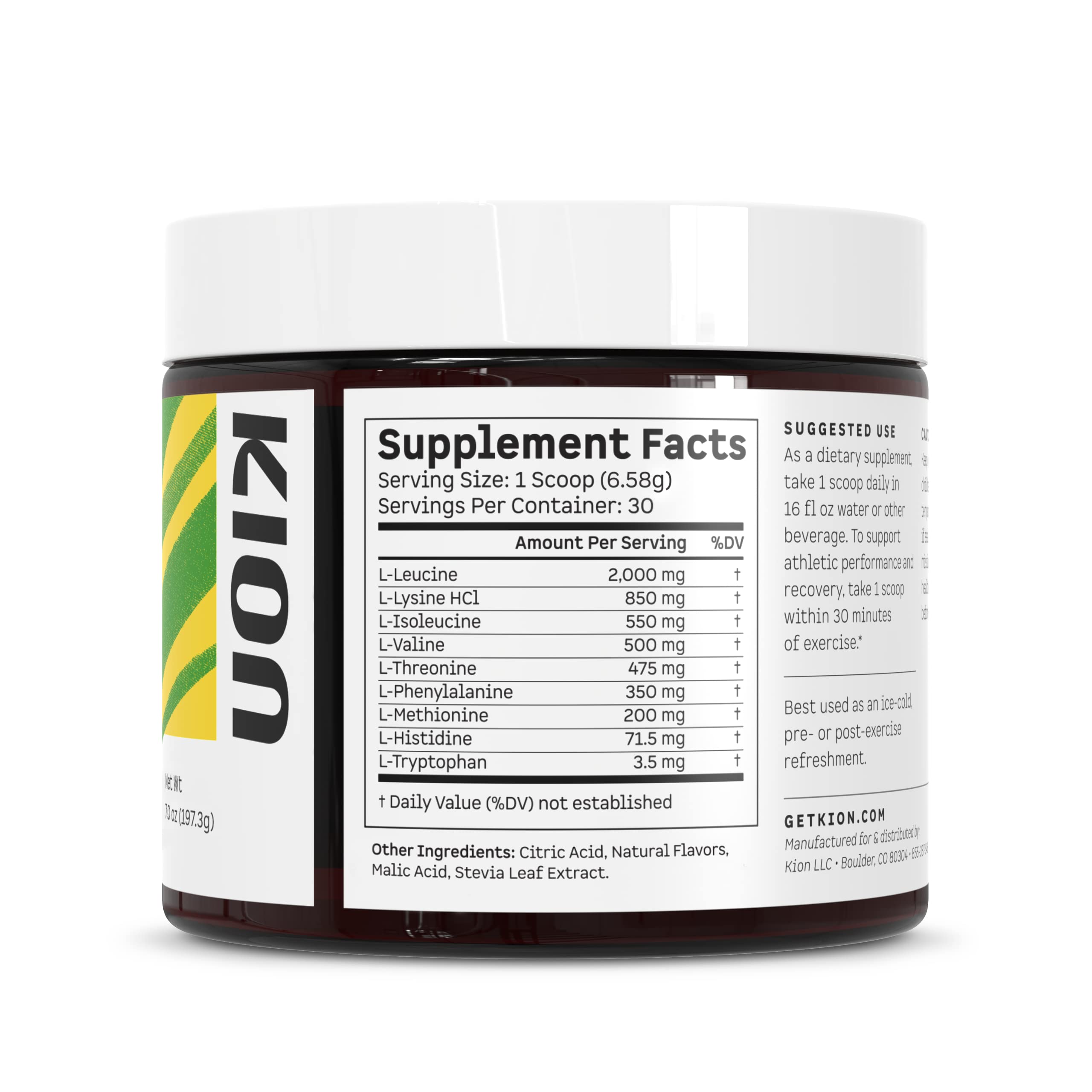 Kion Aminos Essential Amino Acids Powder | 30 Servings, Cool Lime, No Caffeine