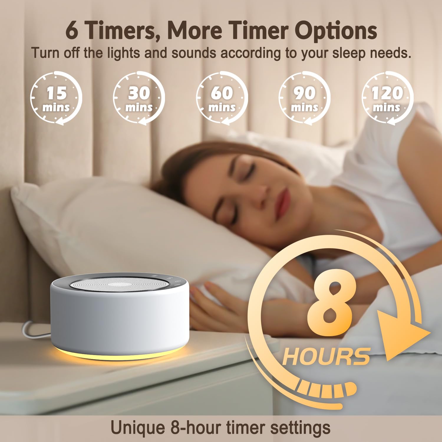 Kipcush White Noise Machine with Nursery Lamp | 30 Soothing Sounds, 8-Color Night Light, 8H Timer