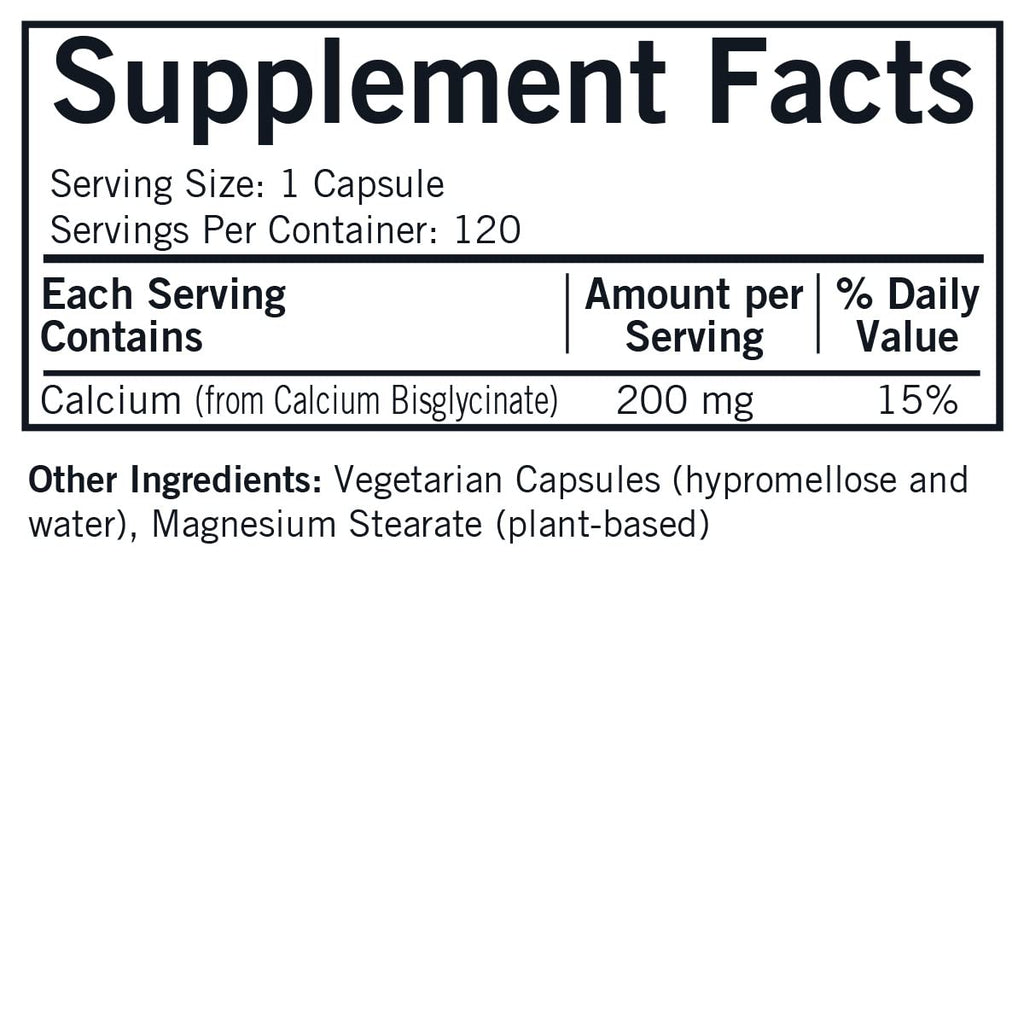 Kirkman Calcium Bisglycinate Chelate 200mg – 120 Capsules – Hypoallergenic – No Vitamin D3