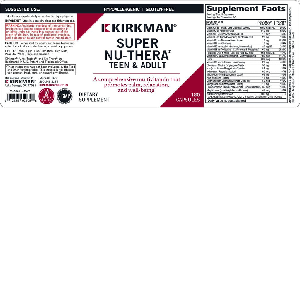 Kirkman Super Nu-Thera Multivitamin Teen & Adult – Mood Support