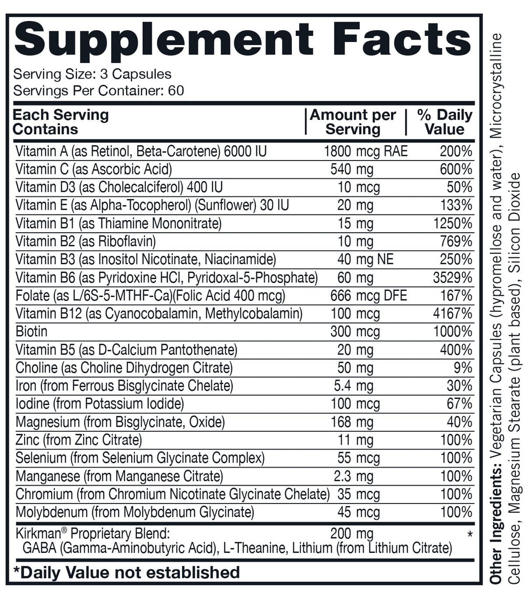 Kirkman Super Nu-Thera Multivitamin Teen & Adult – Mood Support