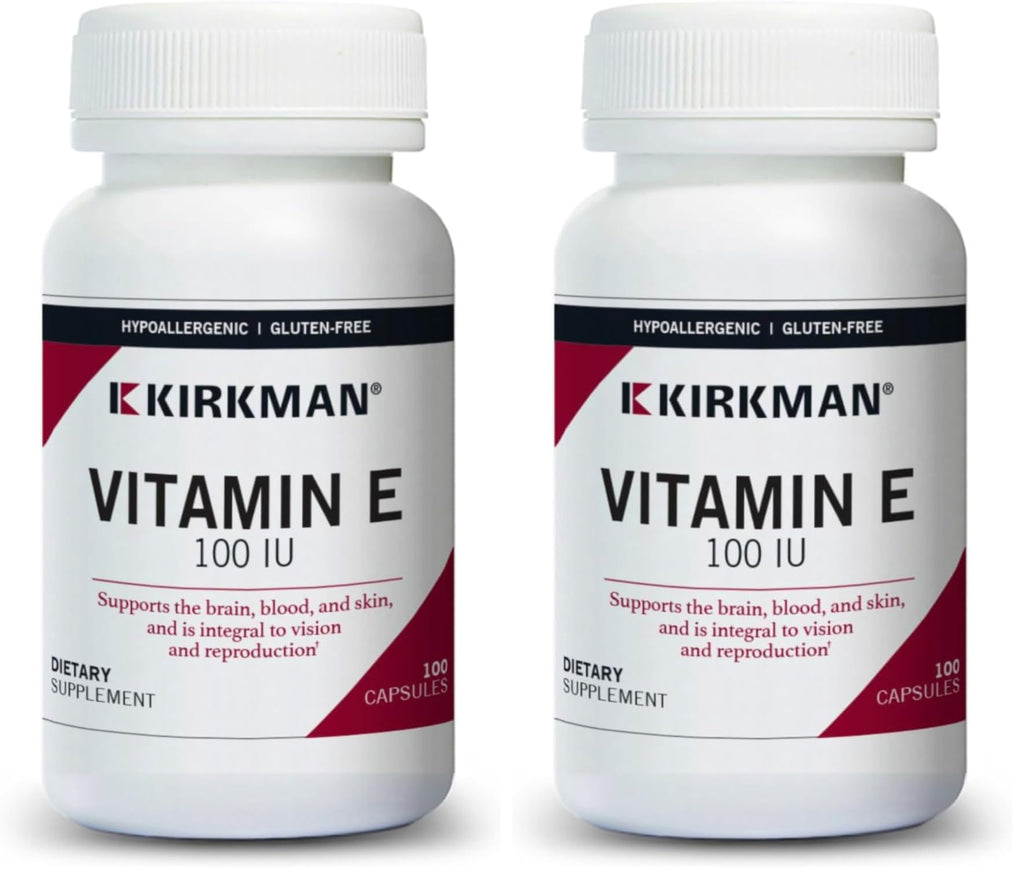 Kirkman Vitamin E 100 IU - Hypoallergenic | 100 Vegetarian Capsules | Gluten Free | Casein Free | Soy-Free (Pack of 2)
