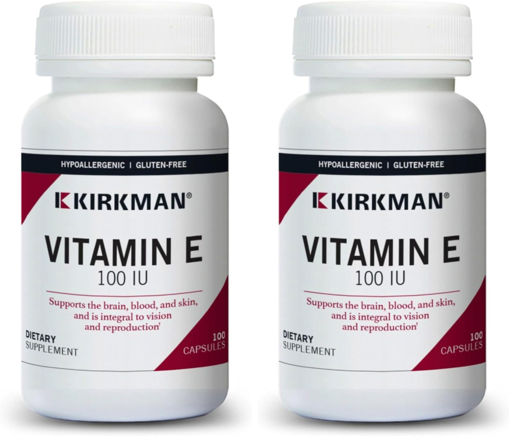 Kirkman Vitamin E 100 IU - Hypoallergenic | 100 Vegetarian Capsules | Gluten Free | Casein Free | Soy-Free (Pack of 2)