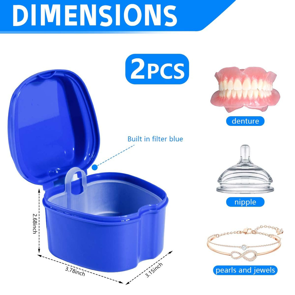 KISEER 2 Pack Denture Bath Case – Light Blue & Blue, Travel Friendly