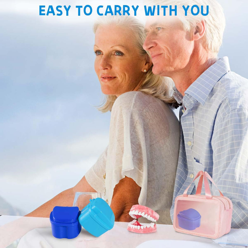 KISEER 2 Pack Denture Bath Case – Light Blue & Blue, Travel Friendly