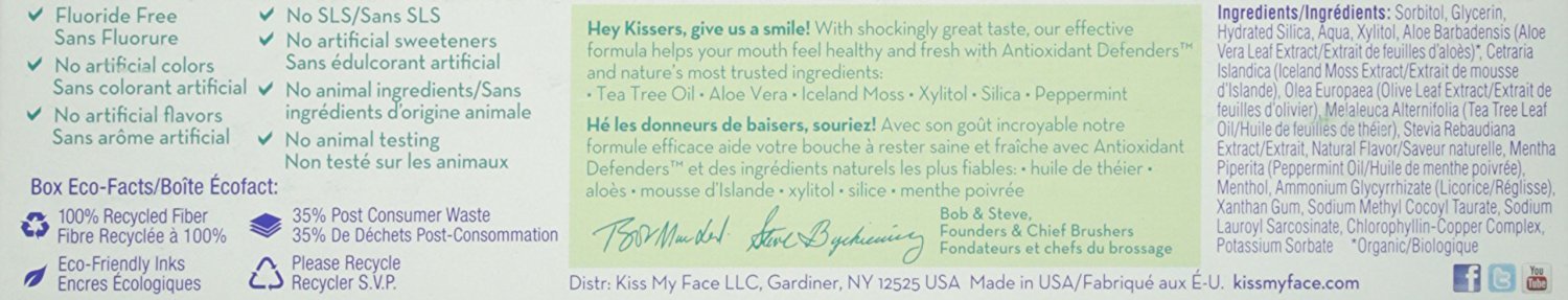 Kiss My Face Gel Teeth Whitening Toothpaste - Fluoride Free, Tea Tree, 13.5 oz (Pack of 3)