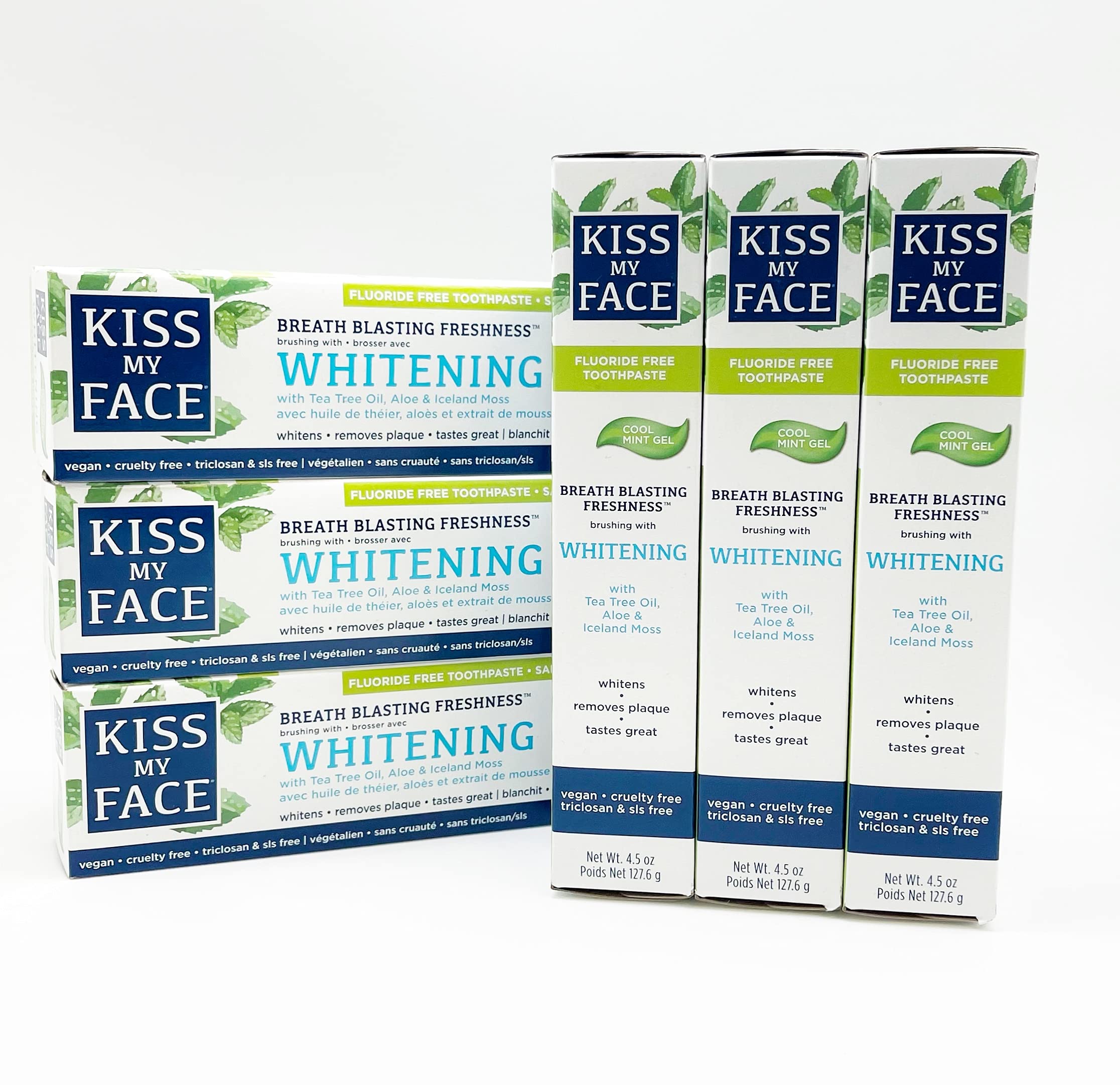 Kiss My Face Toothpaste Whitening Cool Mint 4.5 Ounce Fluoride-Free (133 ml) (6 Pack)