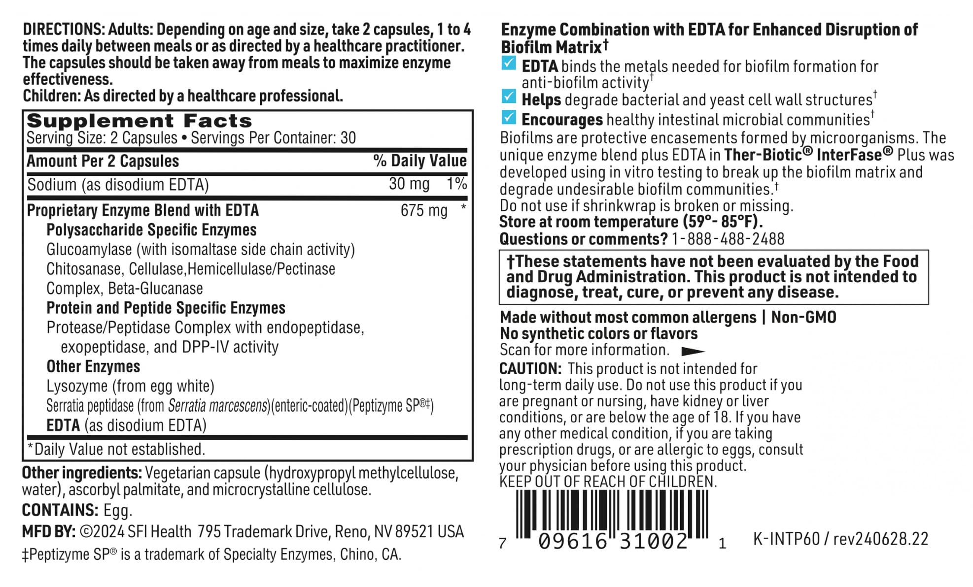 Klaire Labs InterFase Plus – Enzyme + EDTA for Biofilm Disruption (60 Capsules)