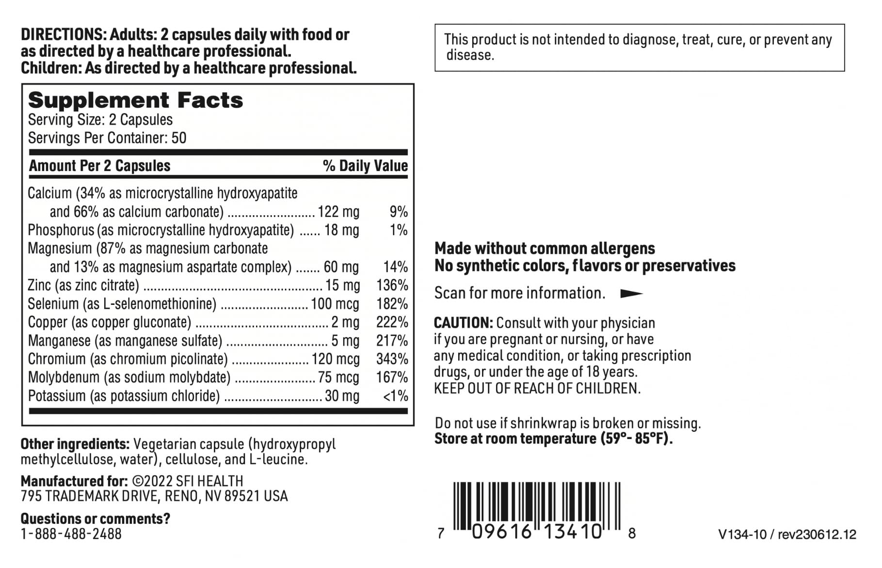 Klaire Labs SFI Health Multi-Mineral Complex Without Iron - Iron-Free, Broad Spectrum Trace Minerals (100 Capsules)