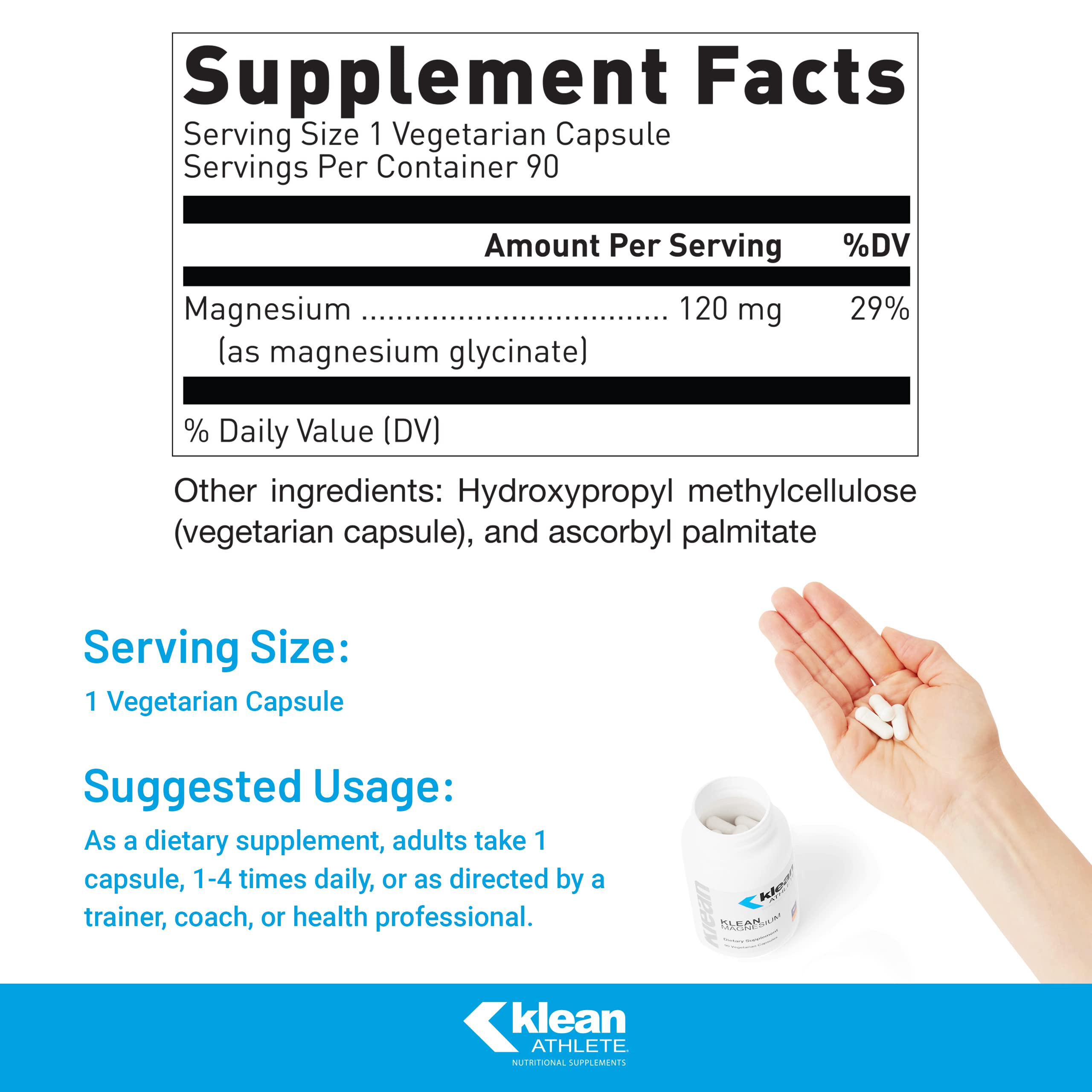Klean ATHLETE Klean Magnesium | Energy, Muscle Function & Recovery | NSF Certified for Sport | 90 Vegetarian Capsules
