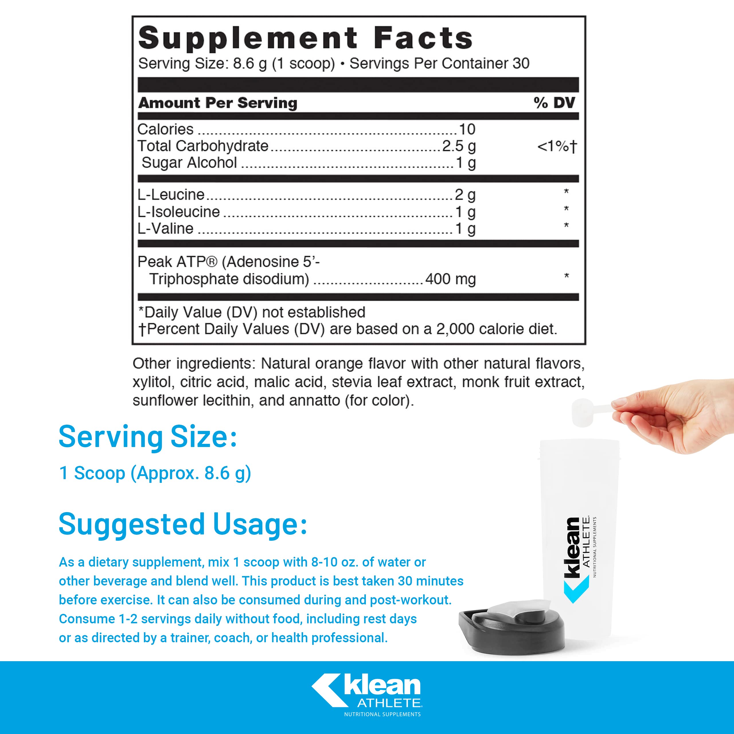 Klean Athlete Klean BCAA + Peak ATP – Amino Acid Supplement for Muscle Building & Recovery | 9.1 oz | Natural Orange
