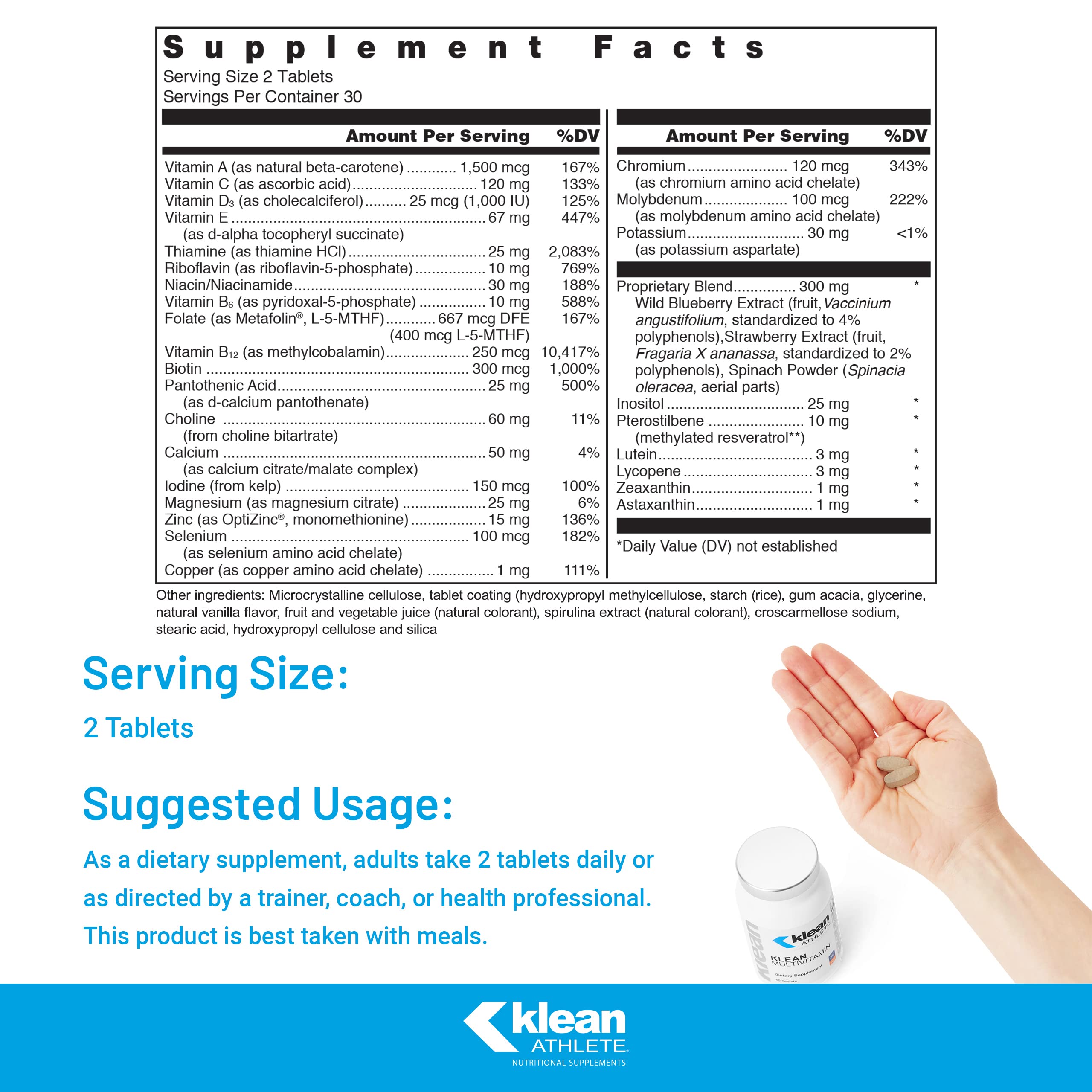 Klean Athlete Klean Multivitamin – Essential Nutrients, Antioxidants & NSF Certified for Sport | 60 Tablets