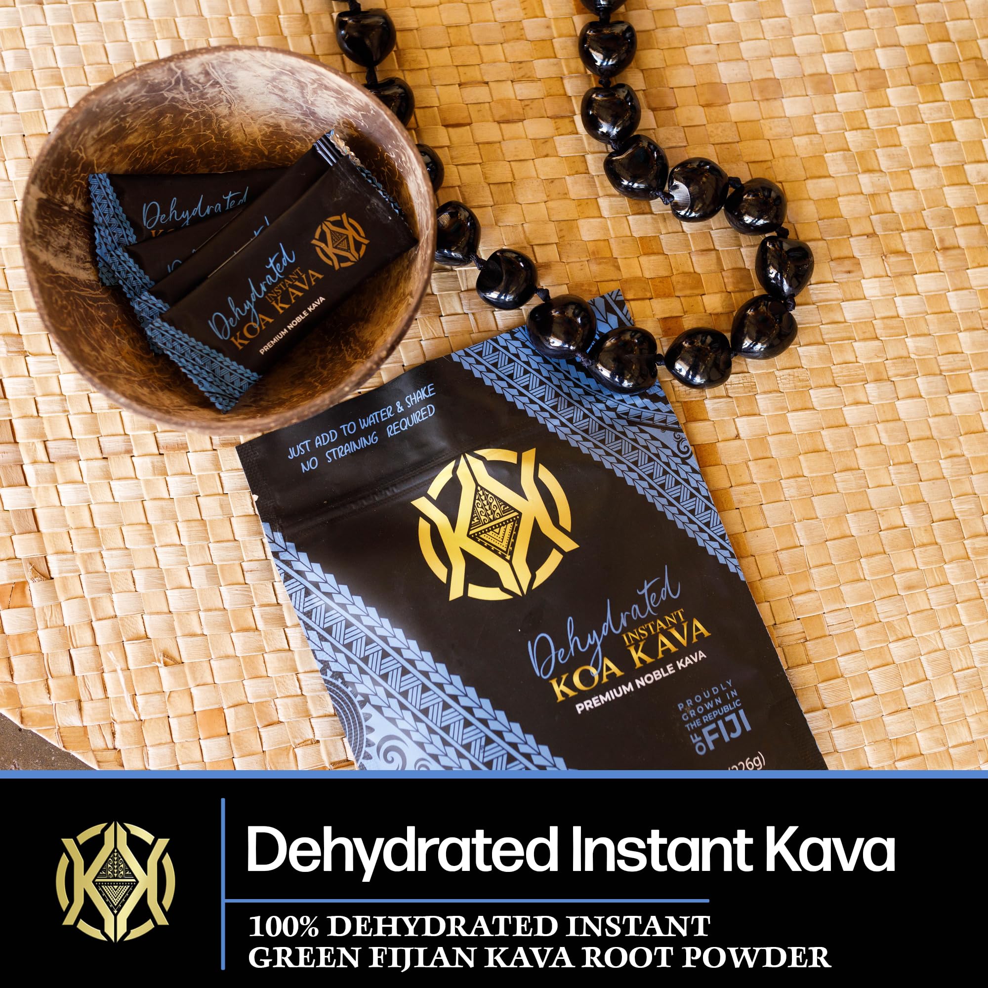 Koa Kava Dehydrated Instant Kava - 100% Green Fijian Noble Root Powder, 8 oz (226 g) Bag