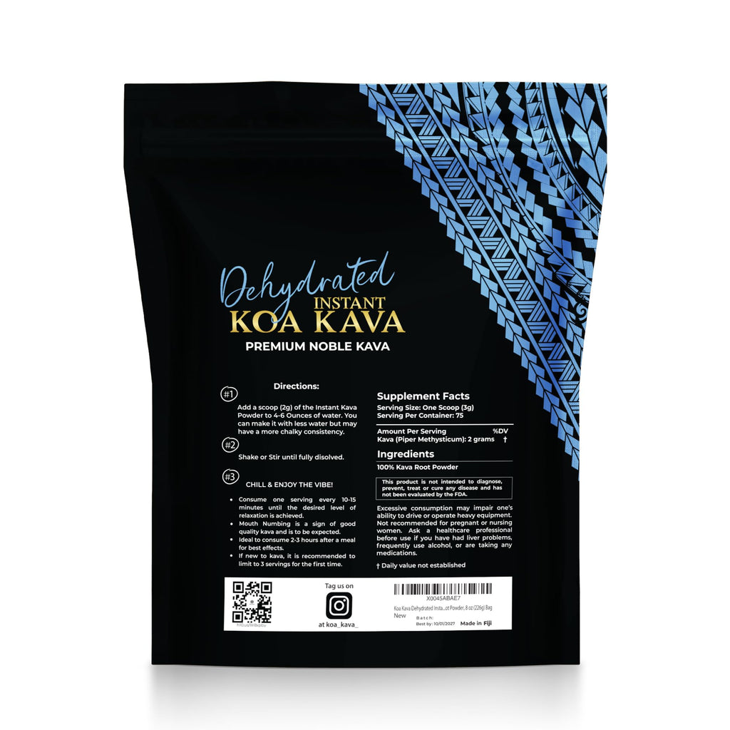 Koa Kava Dehydrated Instant Kava - 100% Green Fijian Noble Root Powder, 8 oz (226 g) Bag