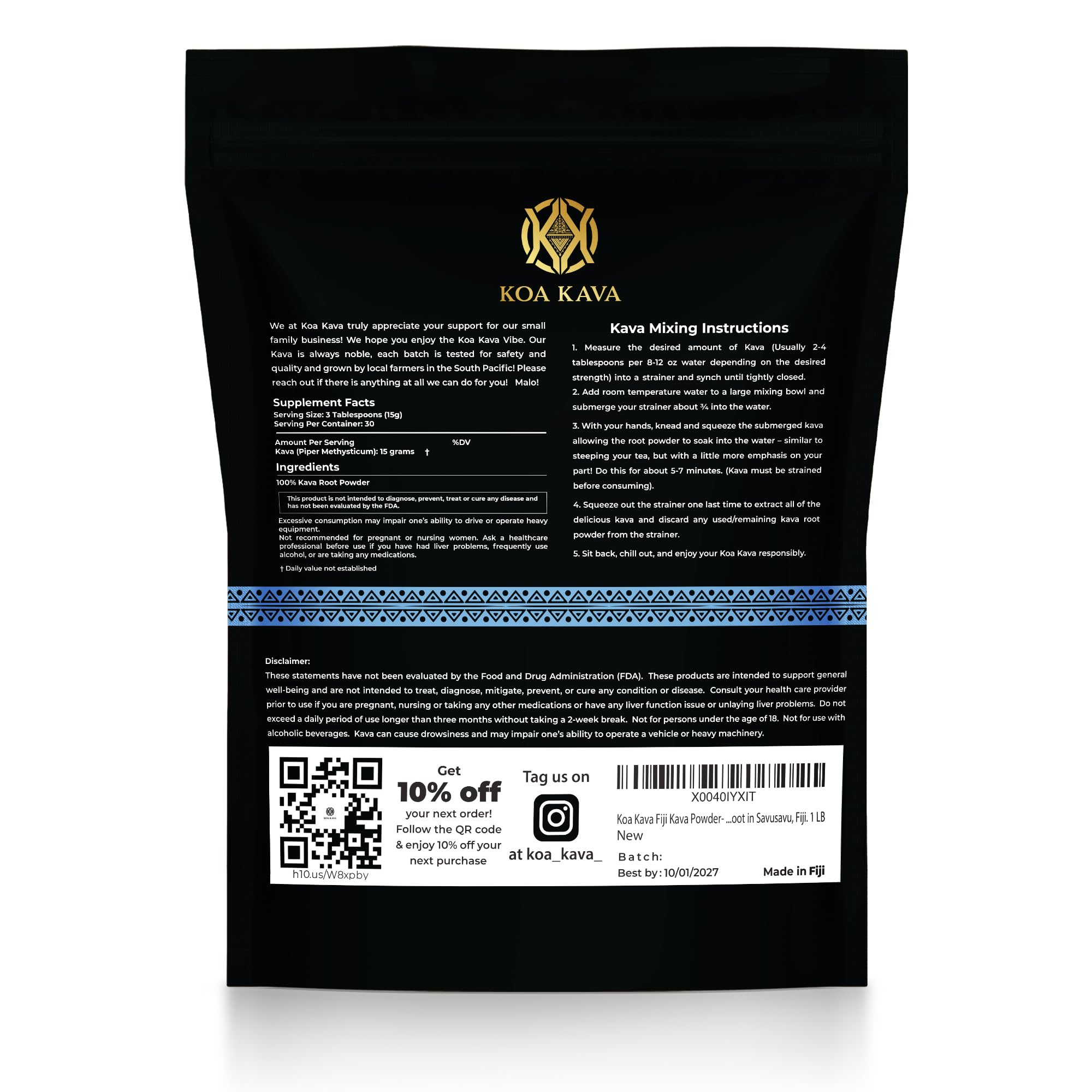 Koa Kava Fiji Kava Powder – Premium Noble Waka Kava Root, Savusavu, Fiji | 1 lb