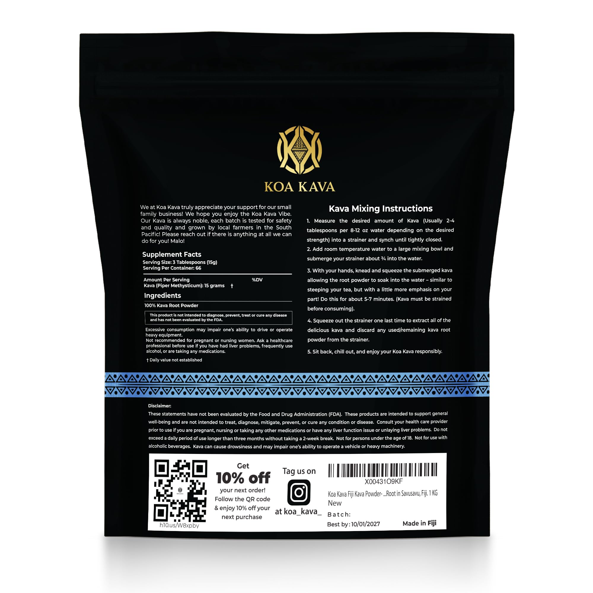Koa Kava Fijian Kava - Premium Noble Fiji Waka Root, Balanced & Mellow (1 KG)