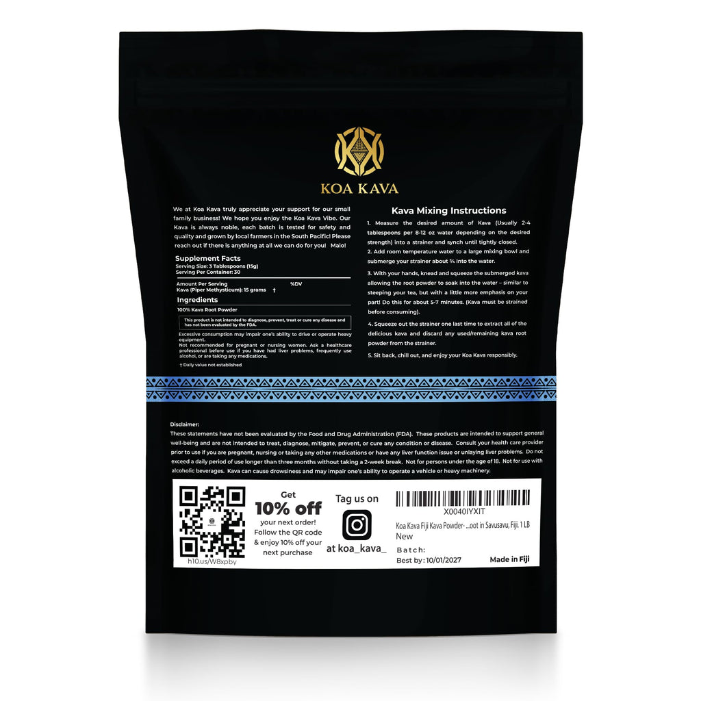 Koa Kava Fiji Kava Powder – Premium Noble Waka Kava Root, Savusavu, Fiji | 1 lb