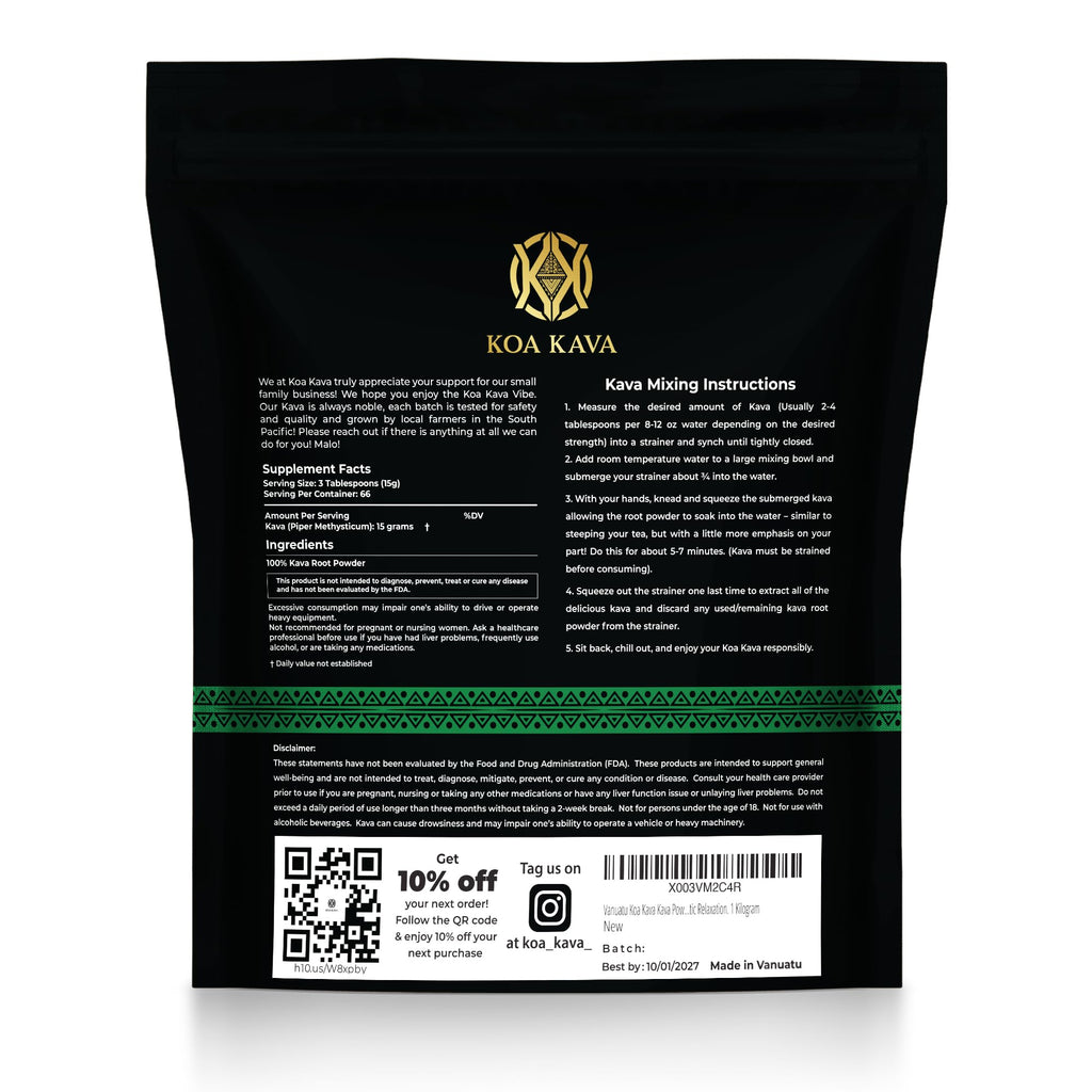 Koa Kava Vanuatu Kava Powder – 1kg Premium Noble Waka from Lateral Roots