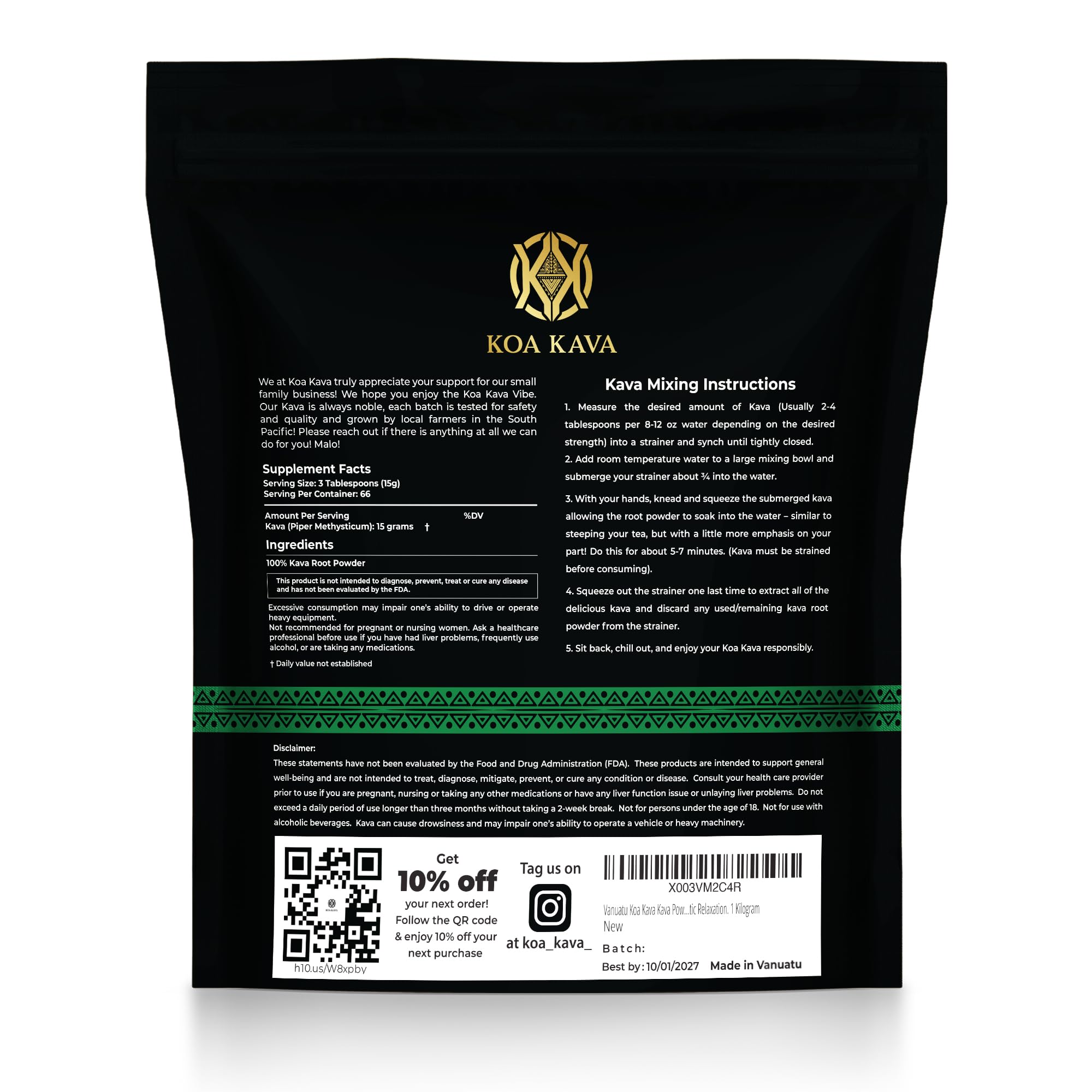 Koa Kava Vanuatu Kava Powder – 1kg Premium Noble Waka from Lateral Roots