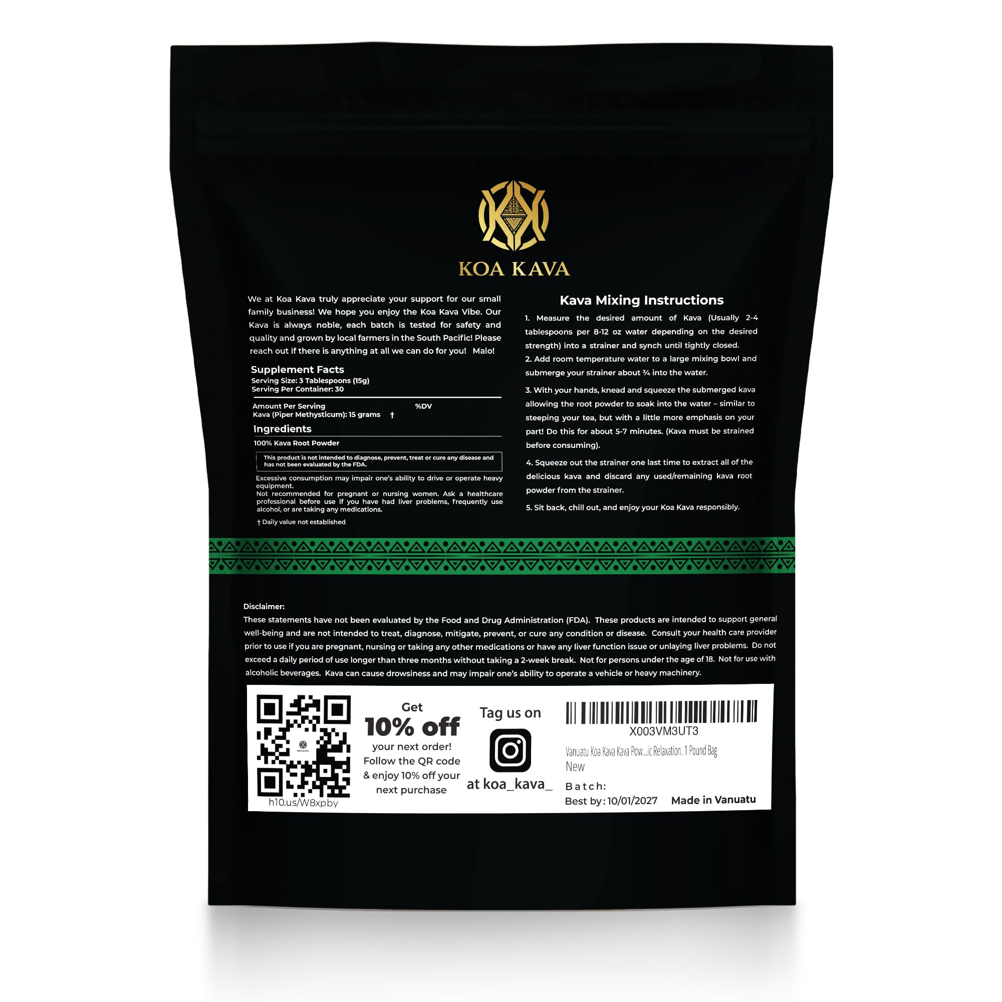 Koa Kava Vanuatu Kava Powder – Noble Waka Kava from Lateral Roots (1 lb)