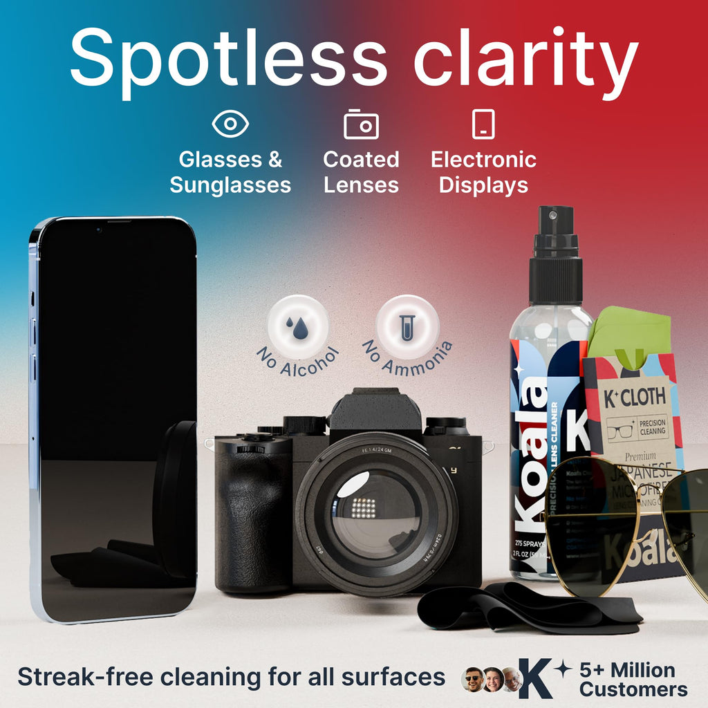 Koala Eyeglass Lens Cleaner Spray Kit - 2 Piece Set | Made in USA