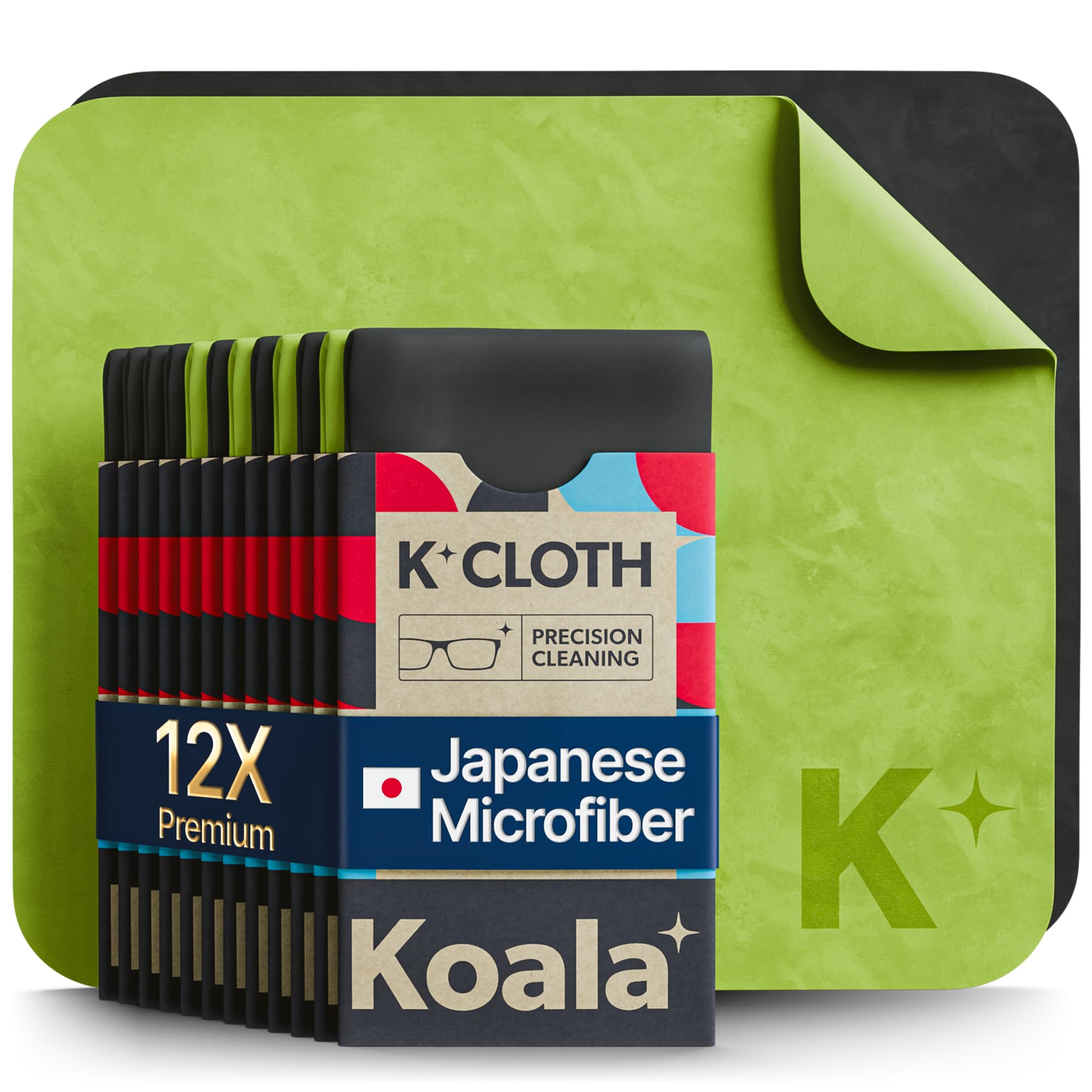 Koala Lens Cleaning Cloth – Japanese Microfiber (Black & Green) Pack of 12