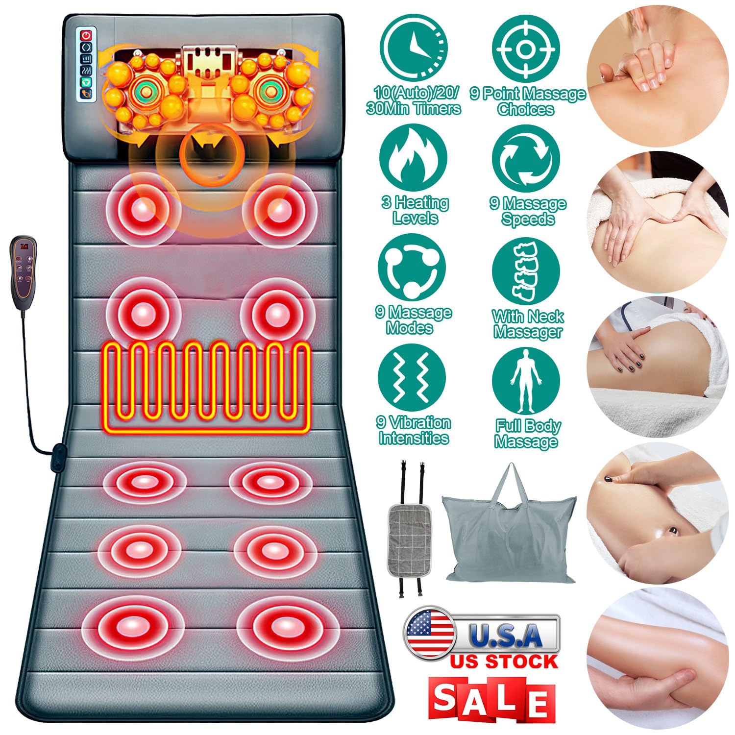 KOCASO Full Body Massage Mat with Heat — 10 Vibration Motors & 9 Modes