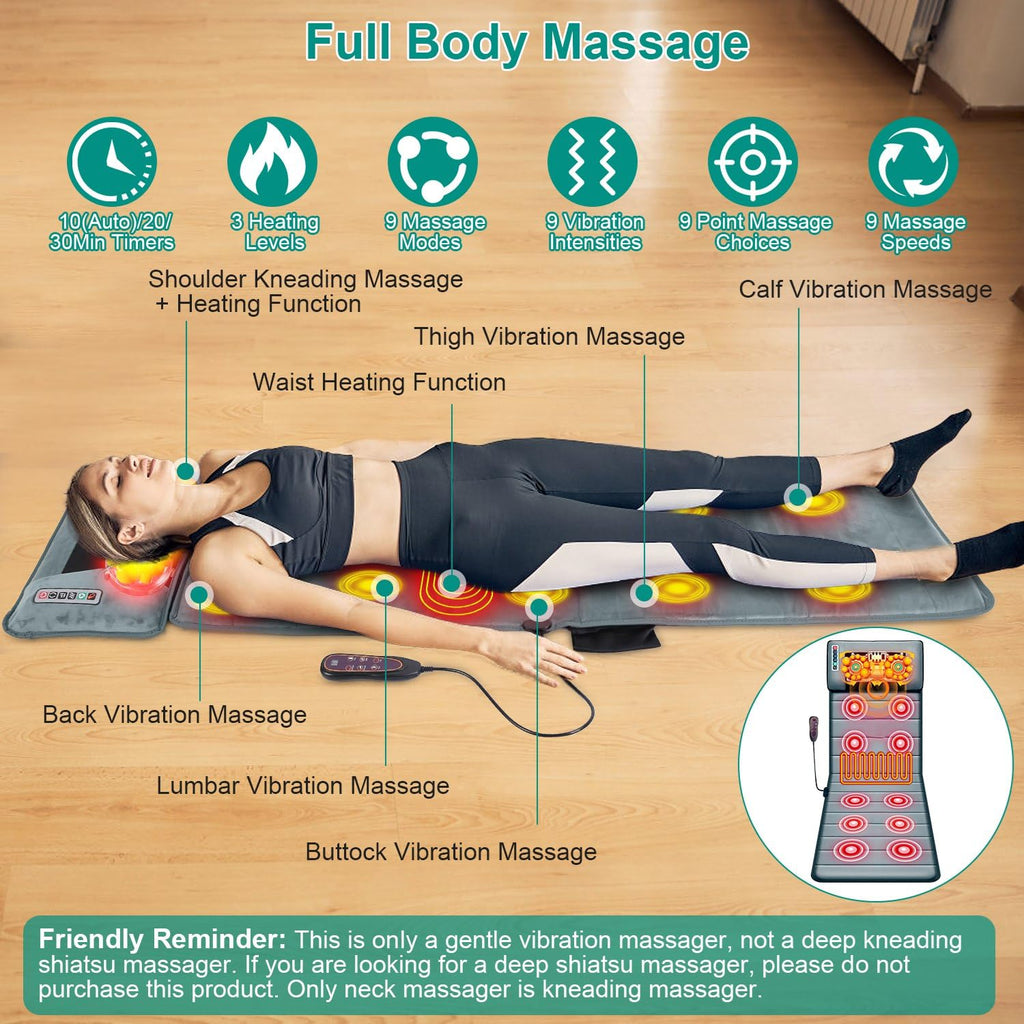KOCASO Full Body Massage Mat with Heat — 10 Vibration Motors & 9 Modes