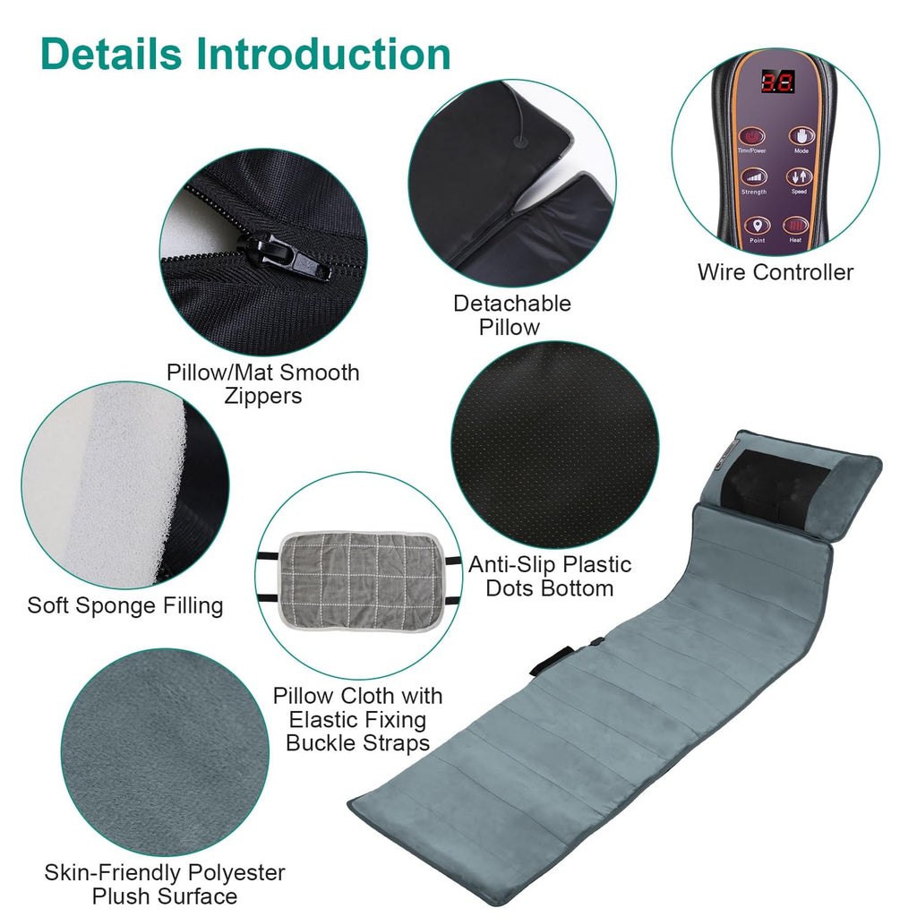 KOCASO Full Body Massage Mat with Heat — 10 Vibration Motors & 9 Modes