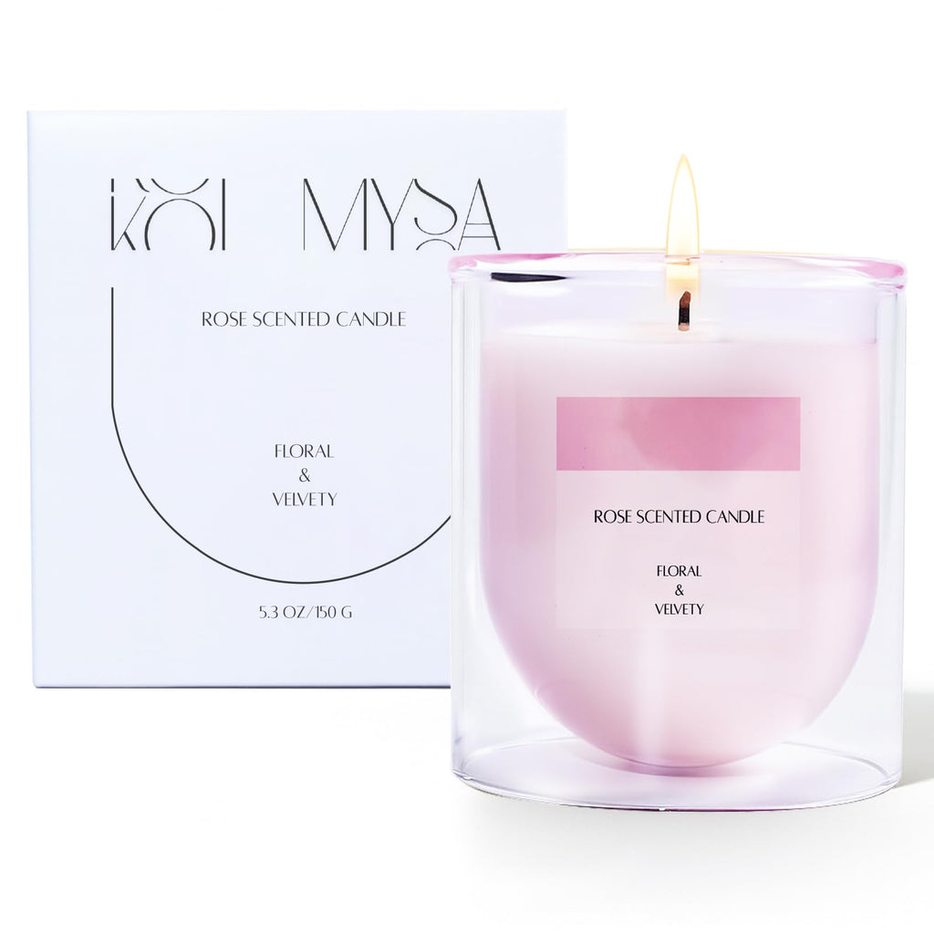KOIMYSA Rose Scented Candle – Soy Wax, Non-Toxic, Up to 25 Hours, Double-Layer Glass Jar