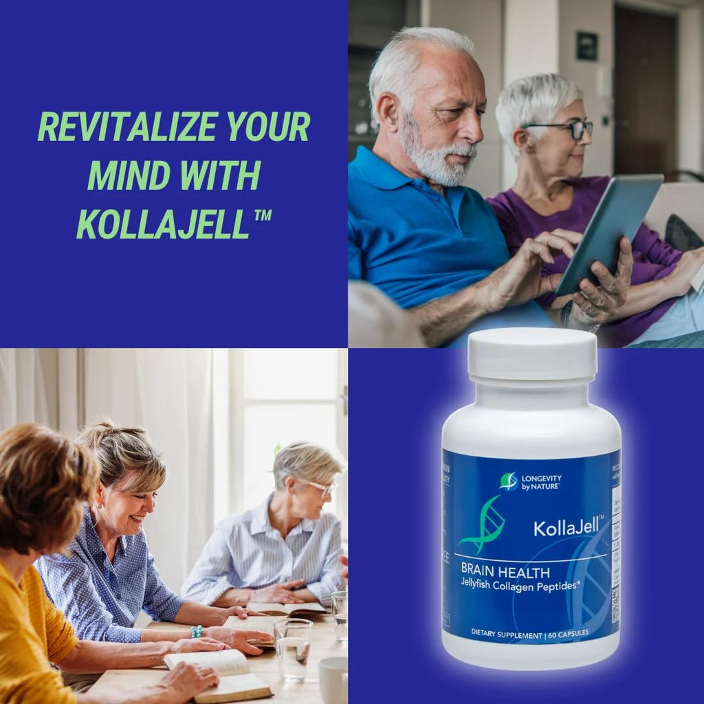 Longevity by Nature: KollaJell Brain Supplement with Collagen Peptides, Memory & Focus, 60 Capsules