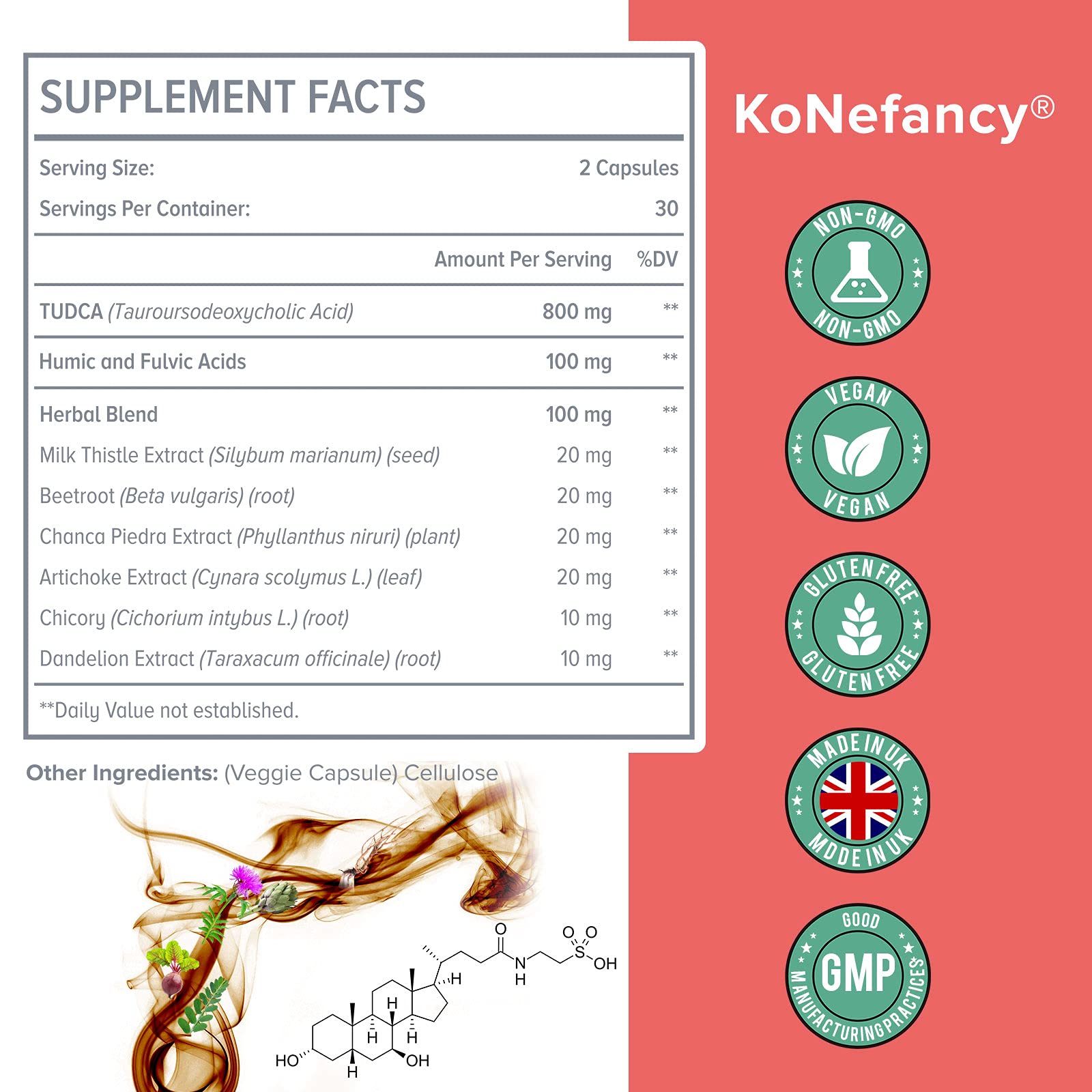 KoNefancy TUDCA 1000 mg Liver Support – Milk Thistle + Fulvic/Humic Acid, 120 Vegan Capsules