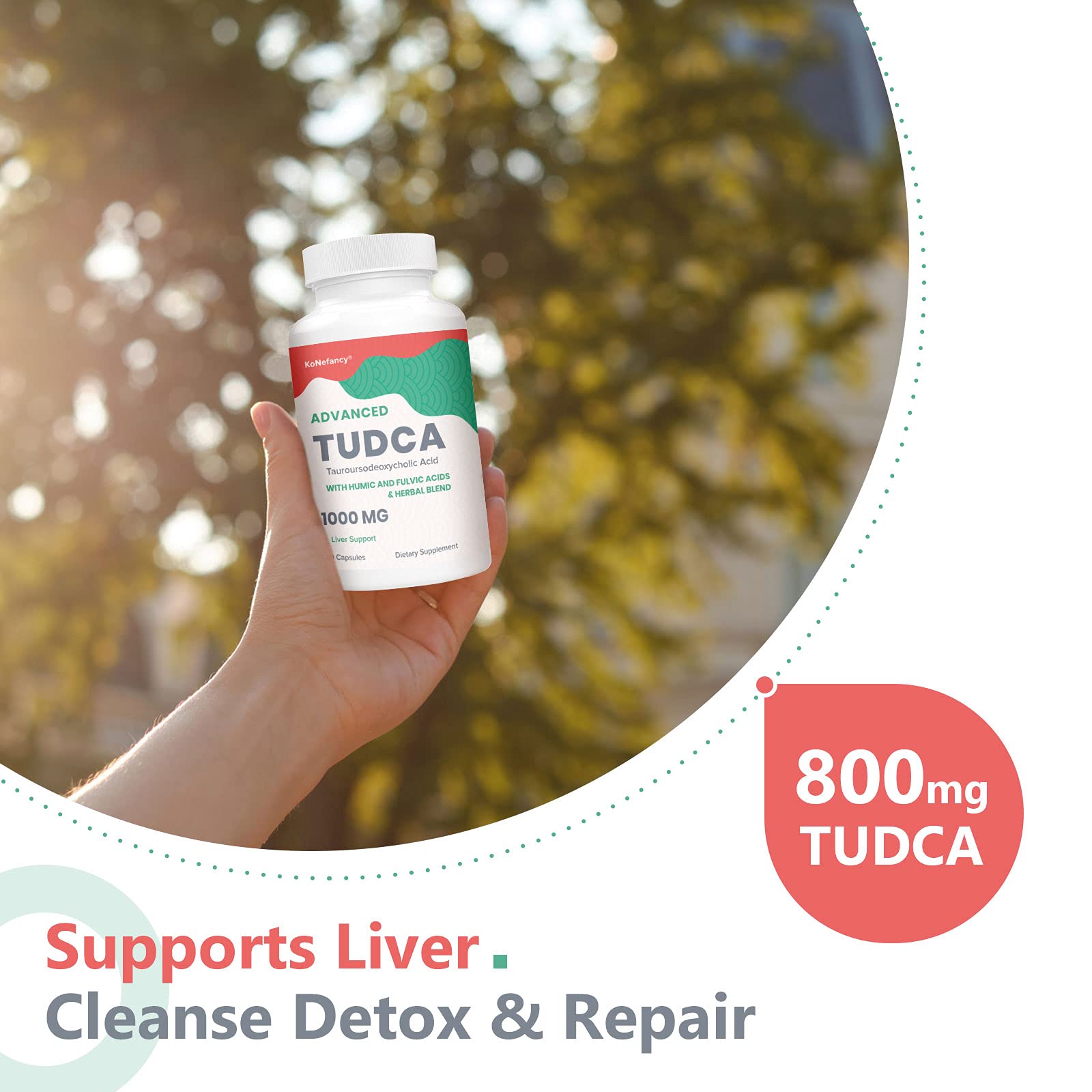 KoNefancy TUDCA 1000 mg Liver Support – Milk Thistle + Fulvic/Humic Acid, 120 Vegan Capsules