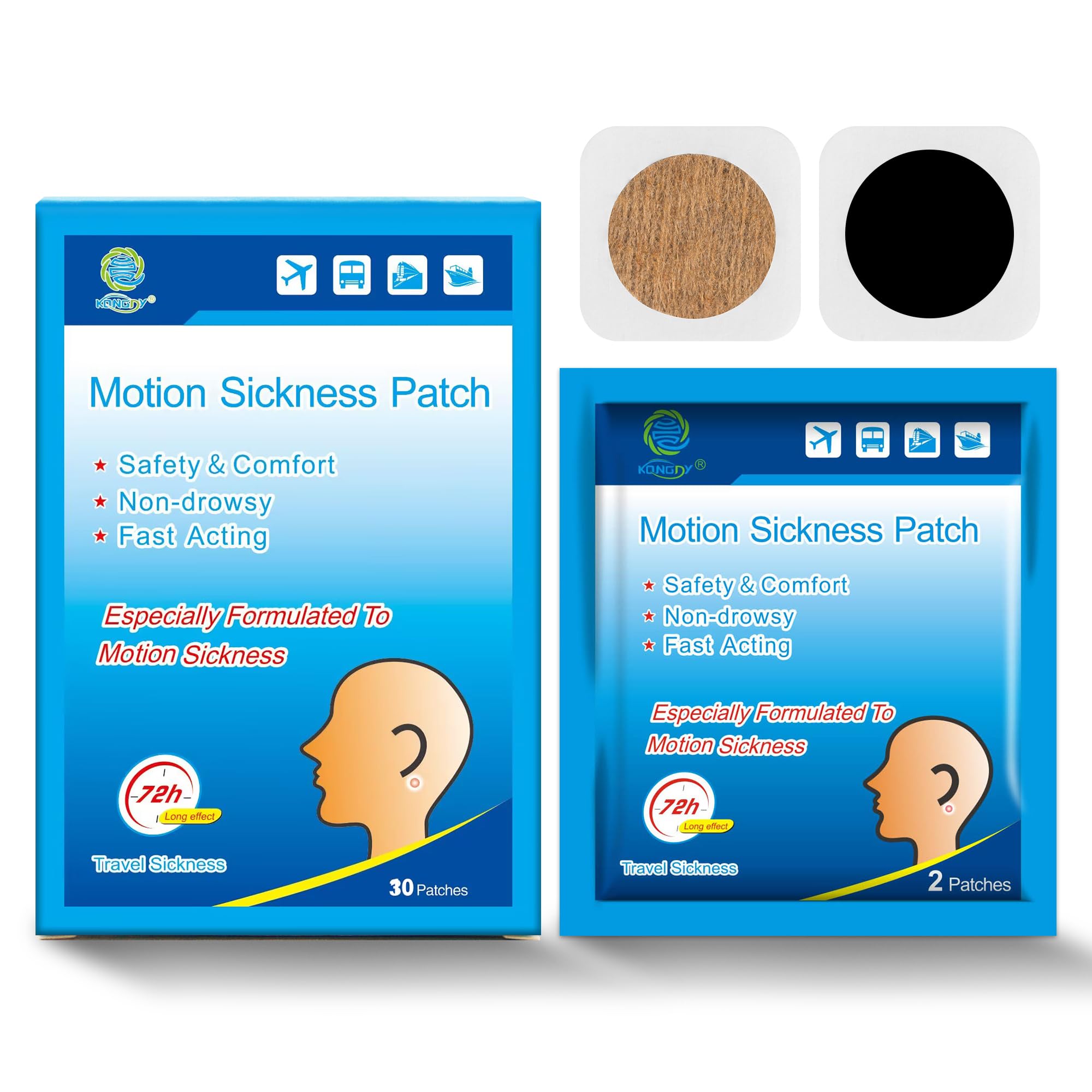 KONGDY 30 Counts Motion Sickness Patches – Non-Drowsy Travel Essentials for All Ages