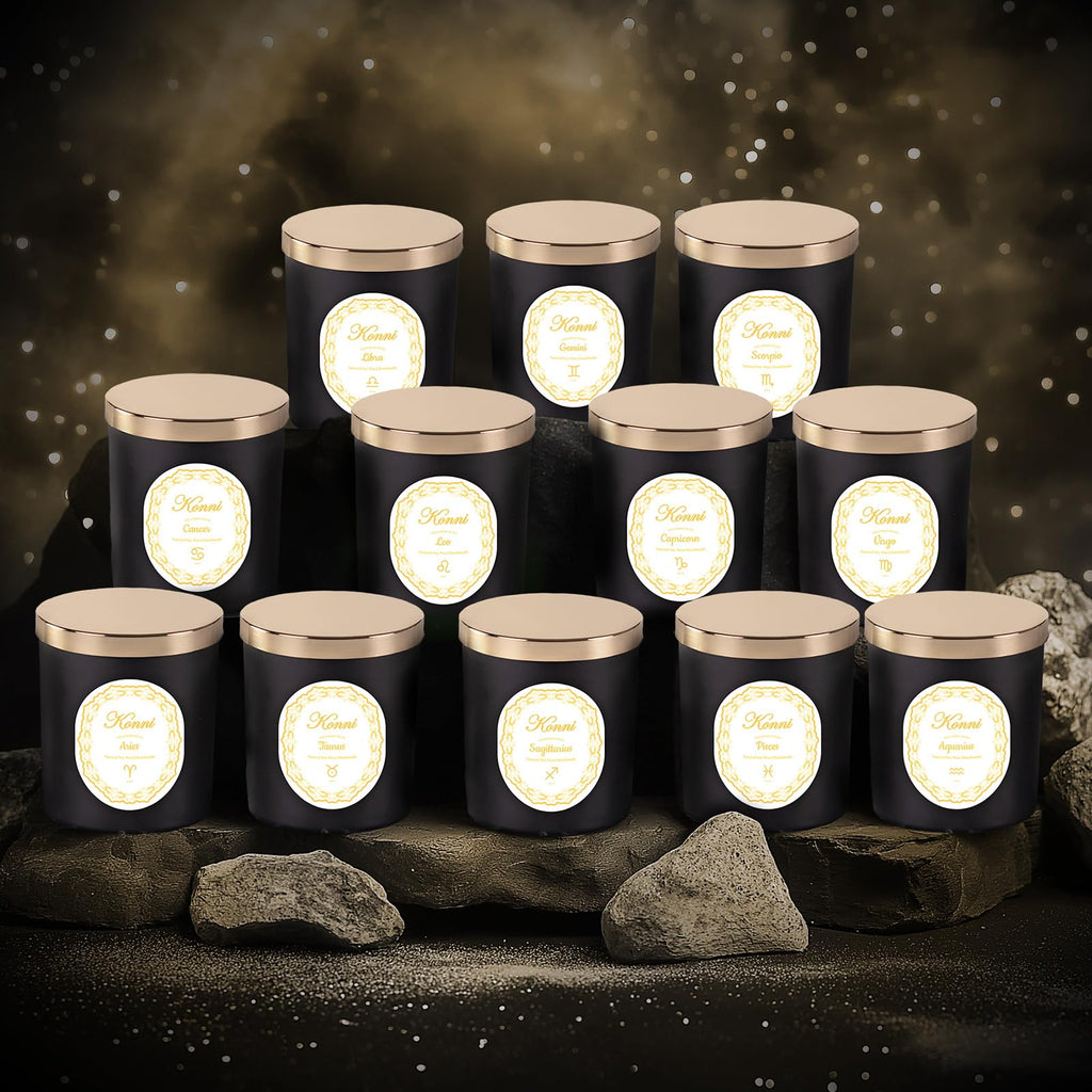 KONNI Aquarius Zodiac Candle – 7 oz Soy Wax, Pine & Cypress | Astrology Gift