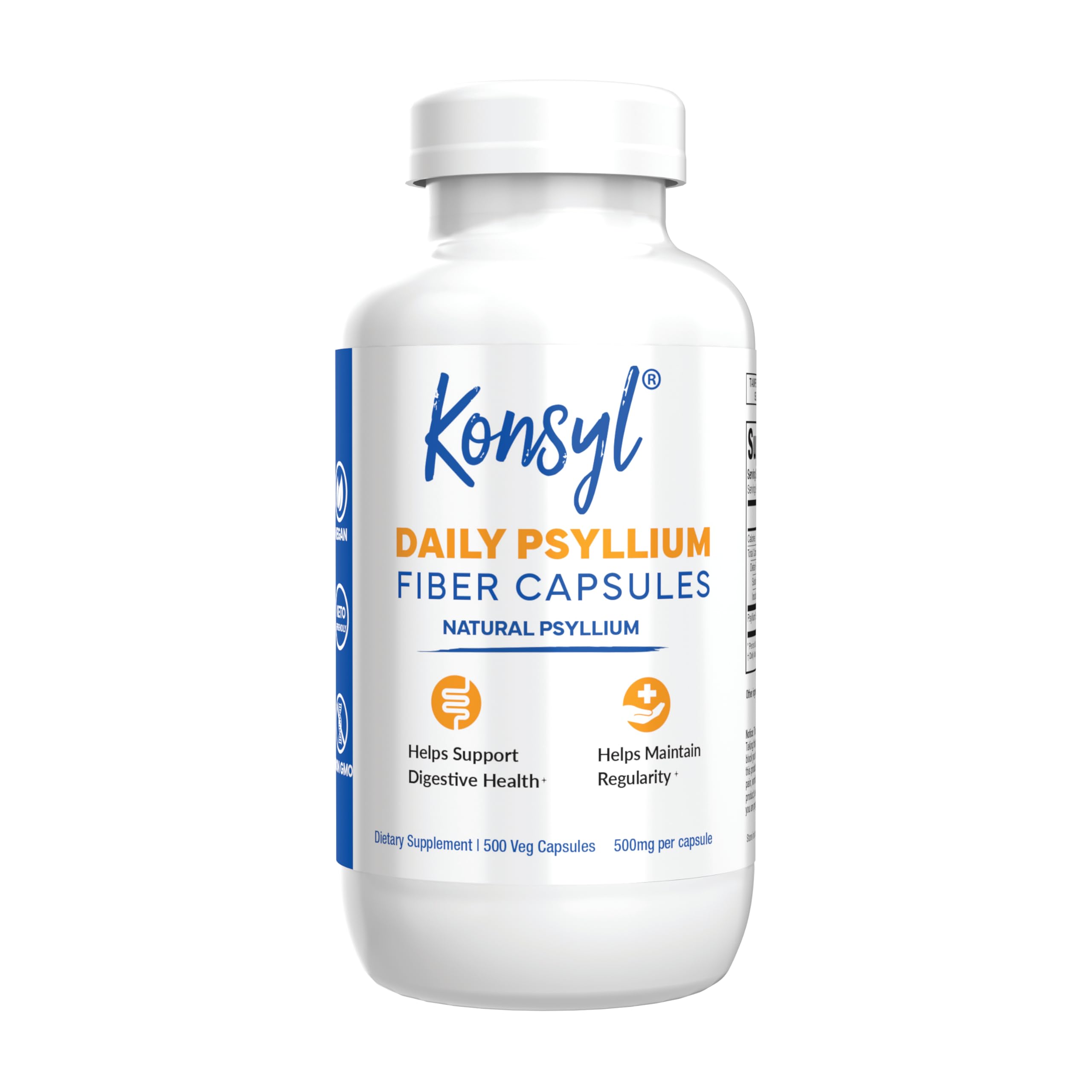 Konsyl Psyllium Fiber Capsules – Digestive Health & Weight Support (500 Count)