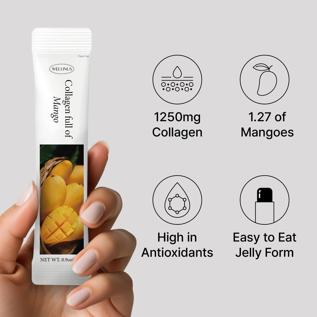 Korean Collagen Jelly Sticks - Mango Flavor, Marine Peptide, Sugar-Free Travel Packs