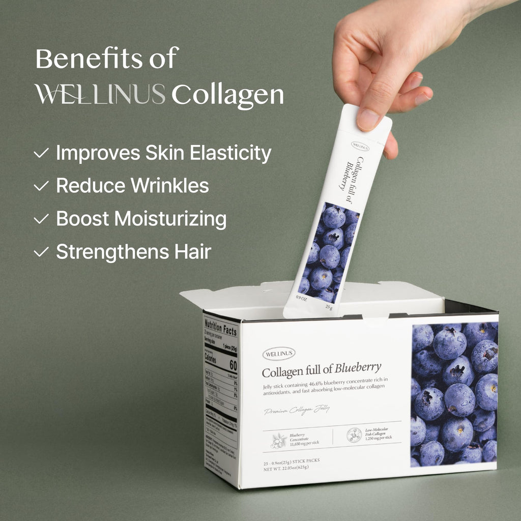 Korean Marine Collagen Jelly Sticks – Blueberry, Sugar-Free Travel Packs for Hair & Nails