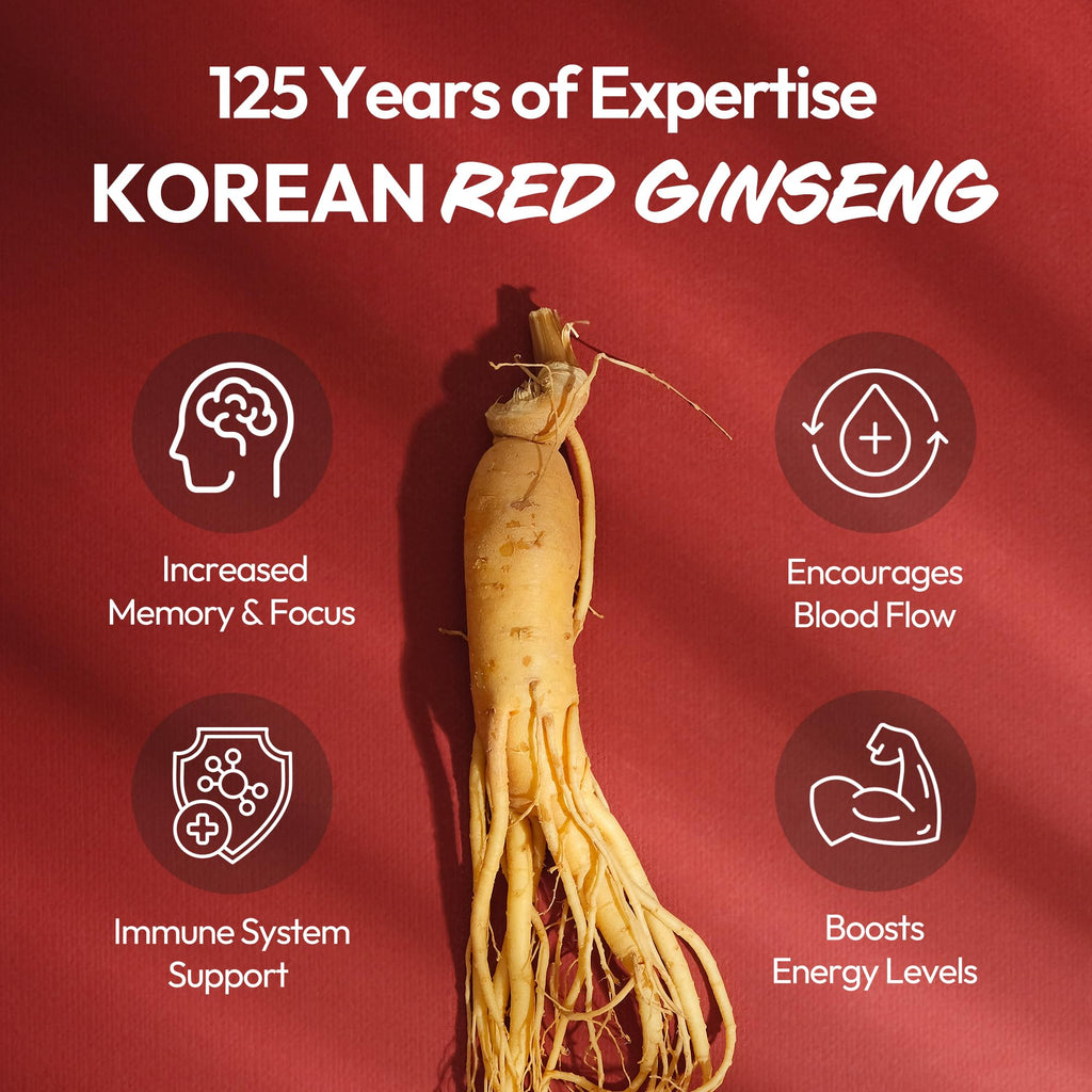 Korean Red Ginseng Extract Capsule Plus - Vegan Energy & Immune Support (600mg, 30 Caps)
