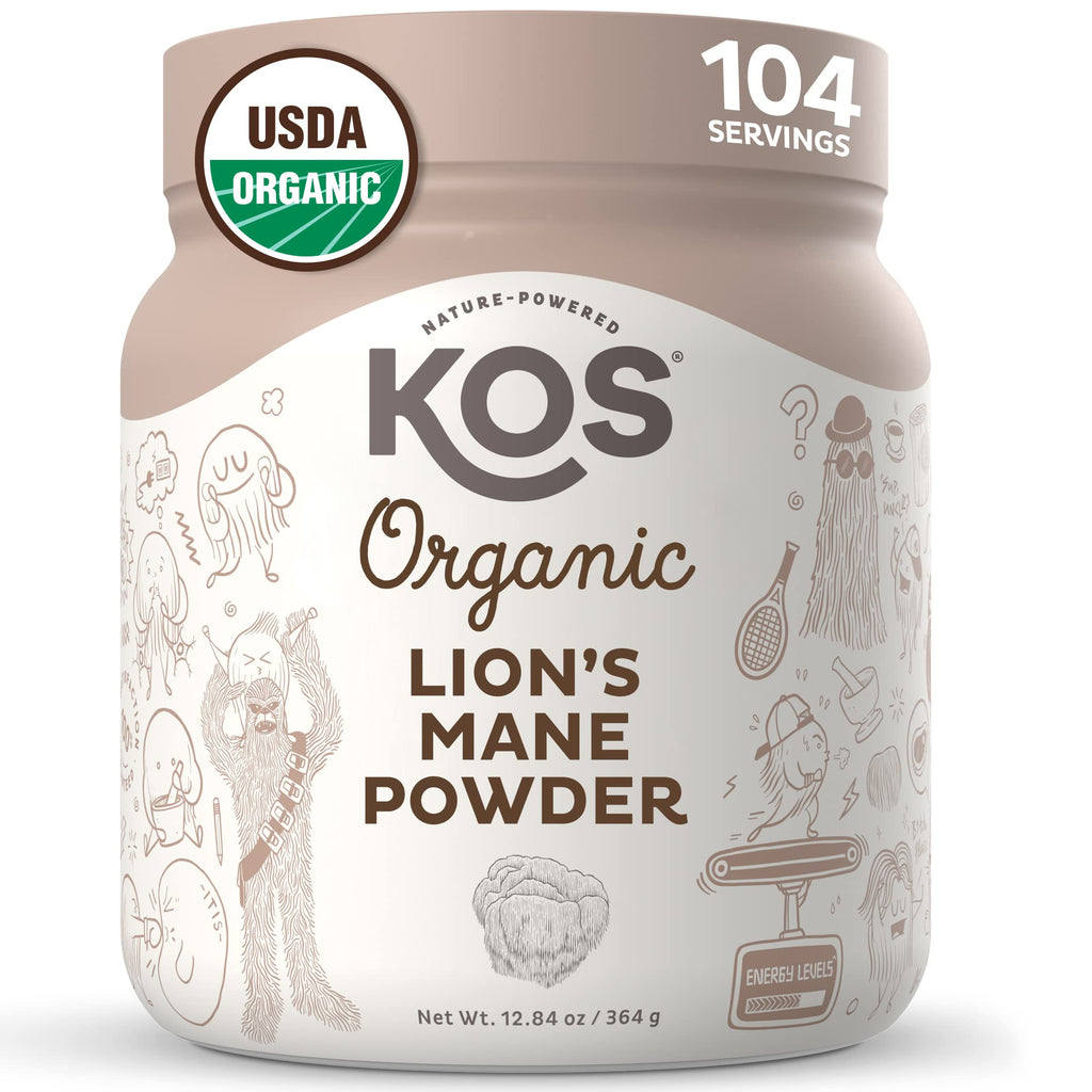 KOS Organic Lion's Mane Powder - Vegan Nootropic, USDA Certified, 104 Servings