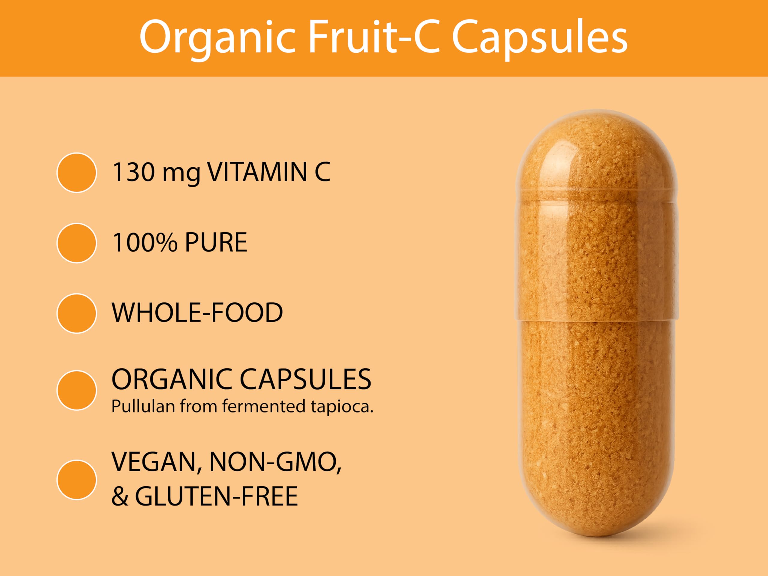 KOYAH Organic Vitamin C Capsules – Acerola Cherries, 100% Whole-Fruit, 130 mg, Freeze-Dried, 60 Caps, Vegan