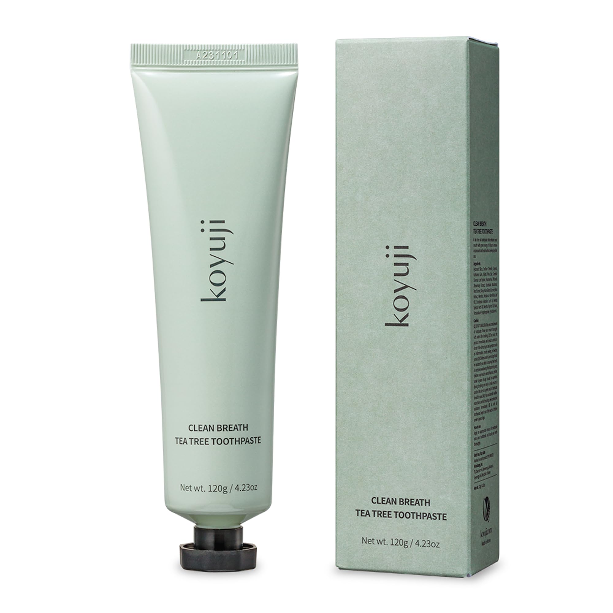 Koyuji Clean Breath Tea Tree Toothpaste - Fluoride Free, SLS Free, Foamless, Vegan | Natural Breath Care
