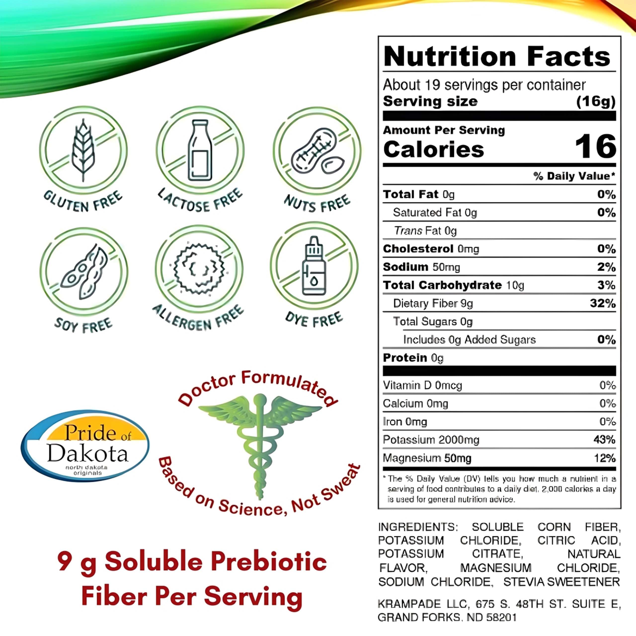 Krampade Fiber Supplement Electrolytes Powder – 9g Prebiotic Fiber + 2000mg Potassium | Cramp Relief & Hydration