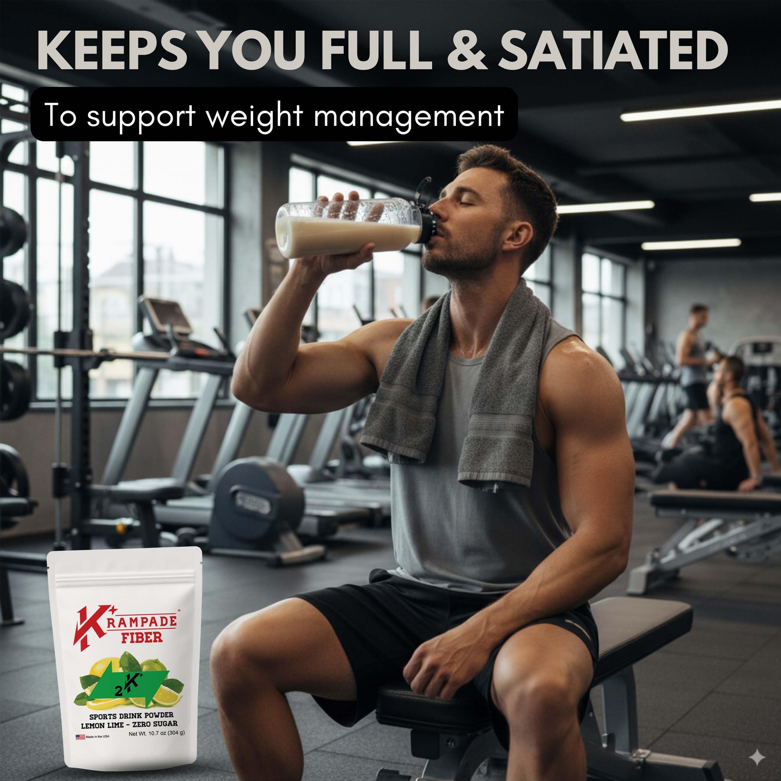 Krampade Fiber Supplement Electrolytes Powder – 9g Prebiotic Fiber + 2000mg Potassium | Cramp Relief & Hydration