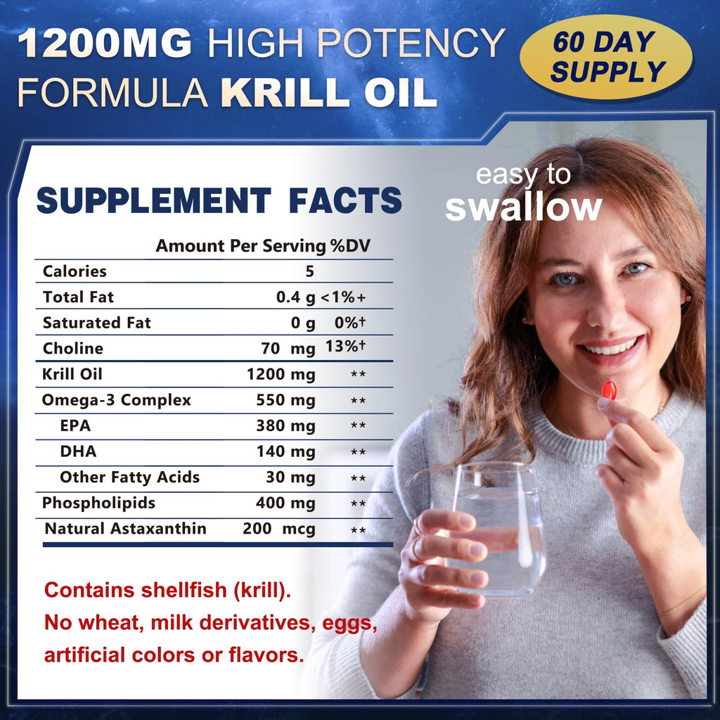 Krill Oil 1200 mg Omega-3 | High-Absorption EPA/DHA + Astaxanthin (60 Servings)